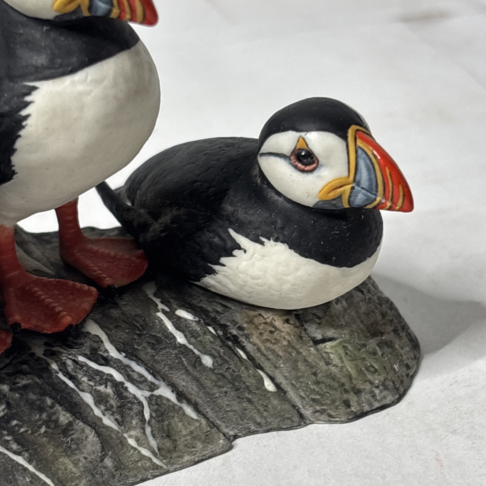 Beautiful Hand Painted “The Puffins” Irish Dresden Porcelain Figurine Statue