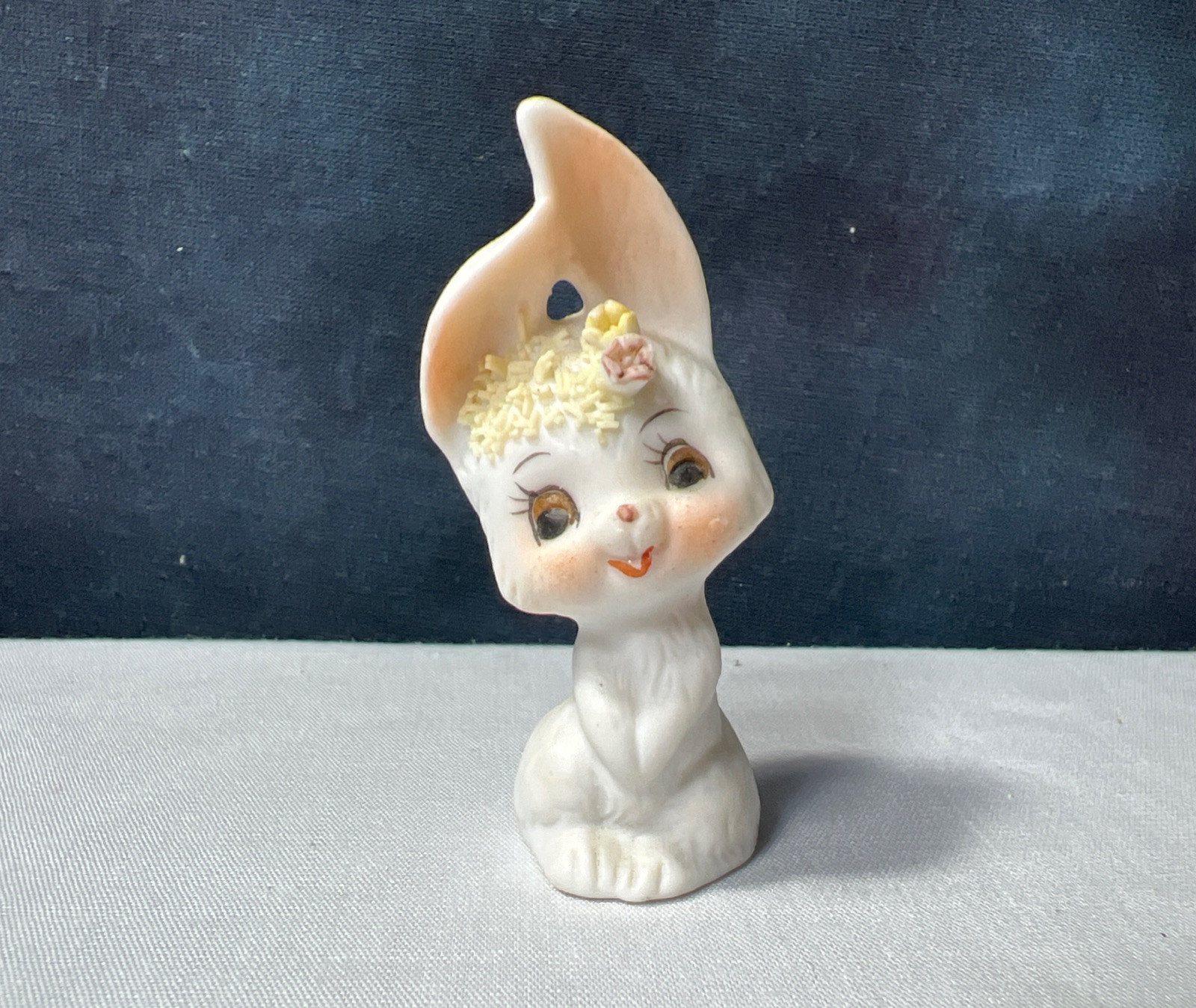 Vintage Napcoware 2” Hand Painted Matte Ceramic Bunny w Flowers. LAST CHANCE