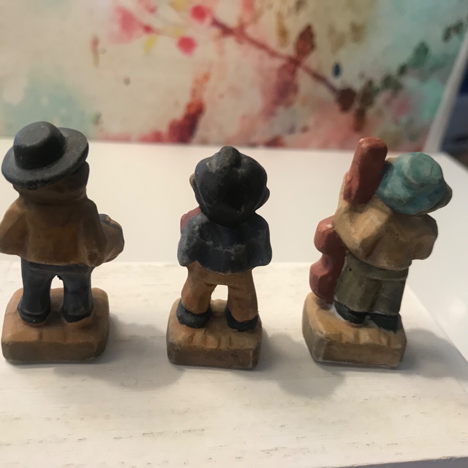 Vintage Ceramic/Chalkware 2” Figurines Men Playing Instruments Japan