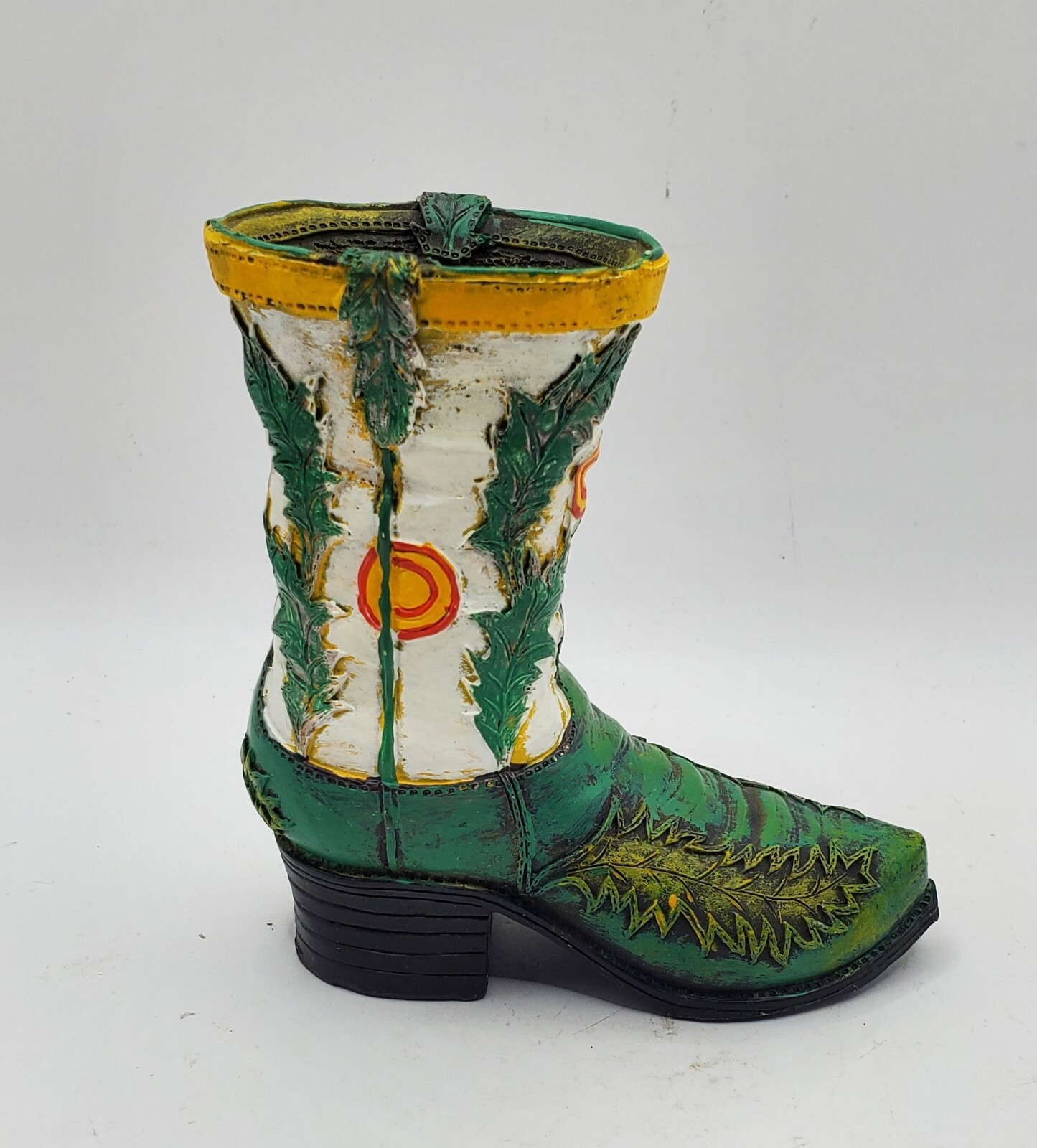 Vintage Cowboy Boot Figurine Green And White Southwestern Unusual Design 4.5″ H