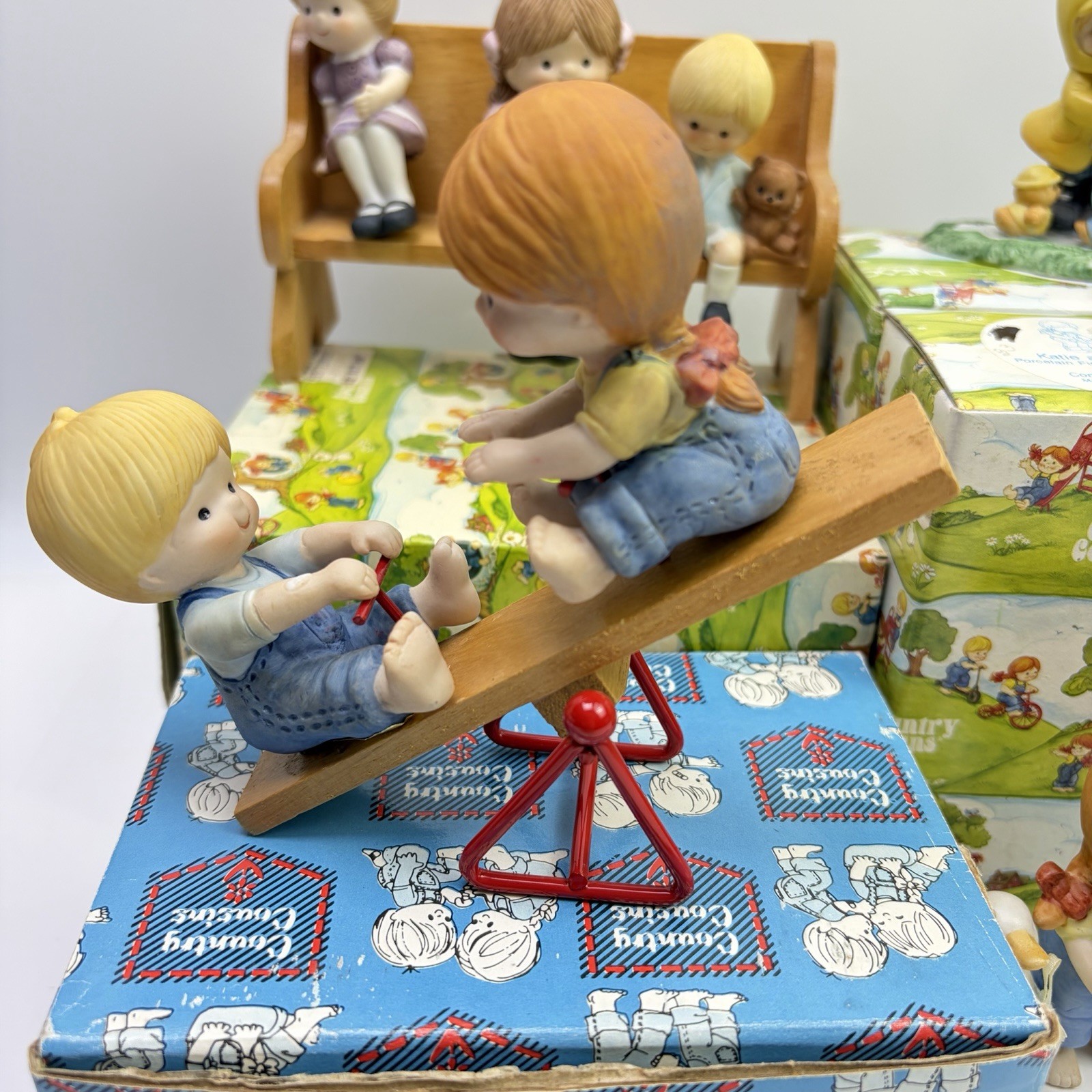 Enesco Country Cousins Mixed Playing Character Lot & Boxes, Lot Of 9