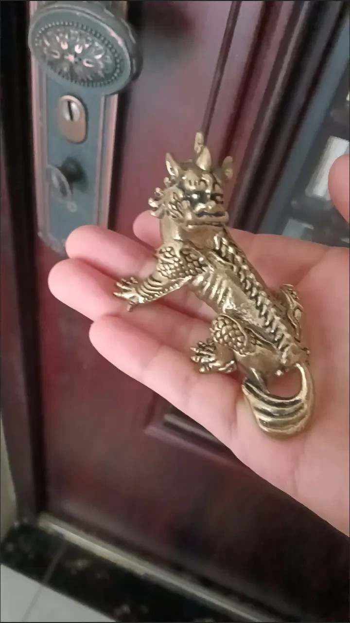 Solid Brass Auspicious Beast 谛听 Statue Tea Pet Table Lucky Wealth Ornament Gift