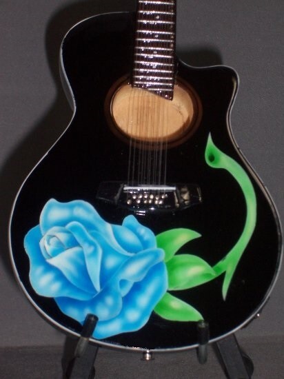 Mini Rose Acoustic Guitar POISON BRET MICHAELS Gift Memorabilia FREE Stand