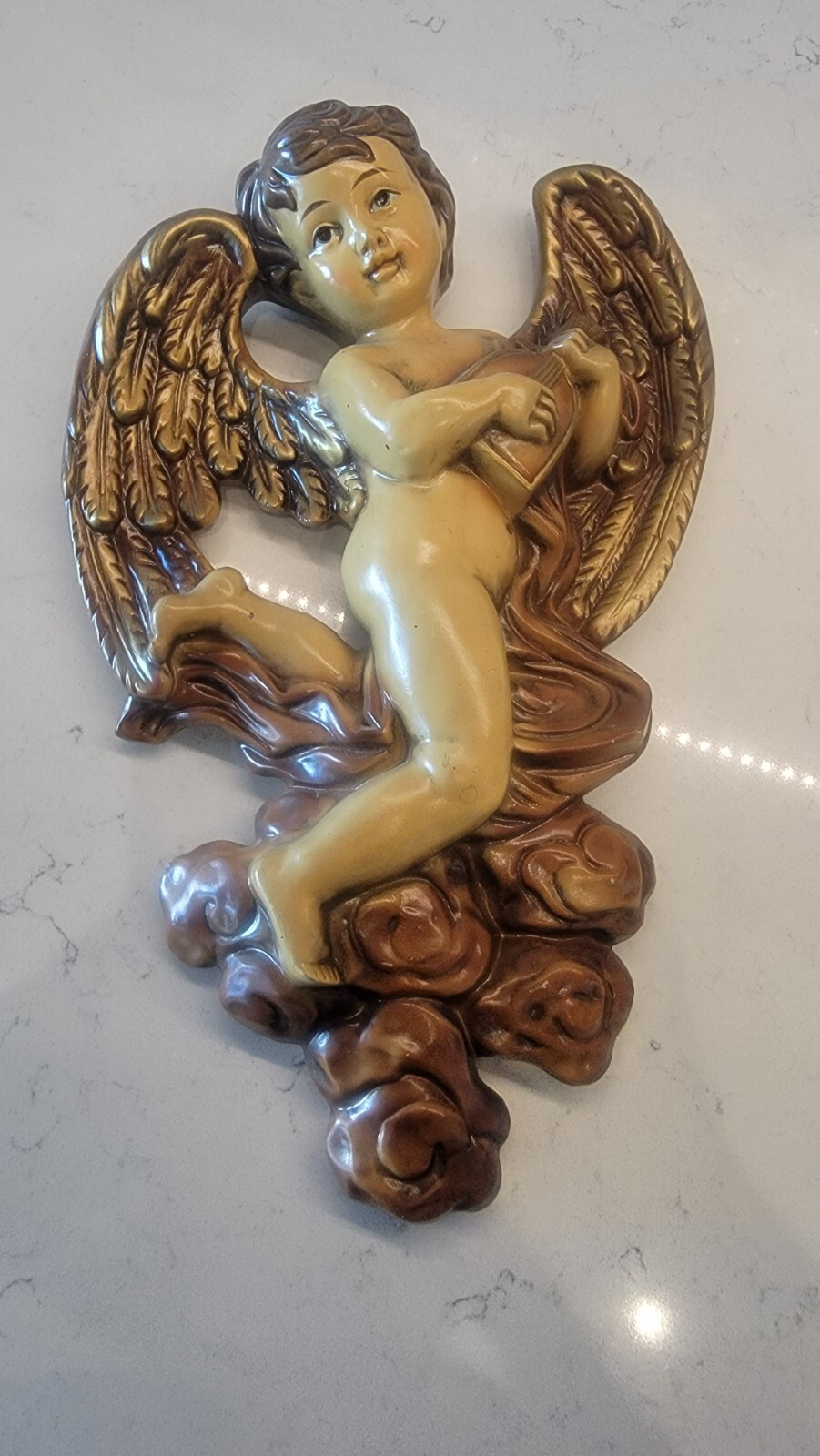 Baroque Style Cupid Angel paper mache/chalkware Hollywood regency wall hanging