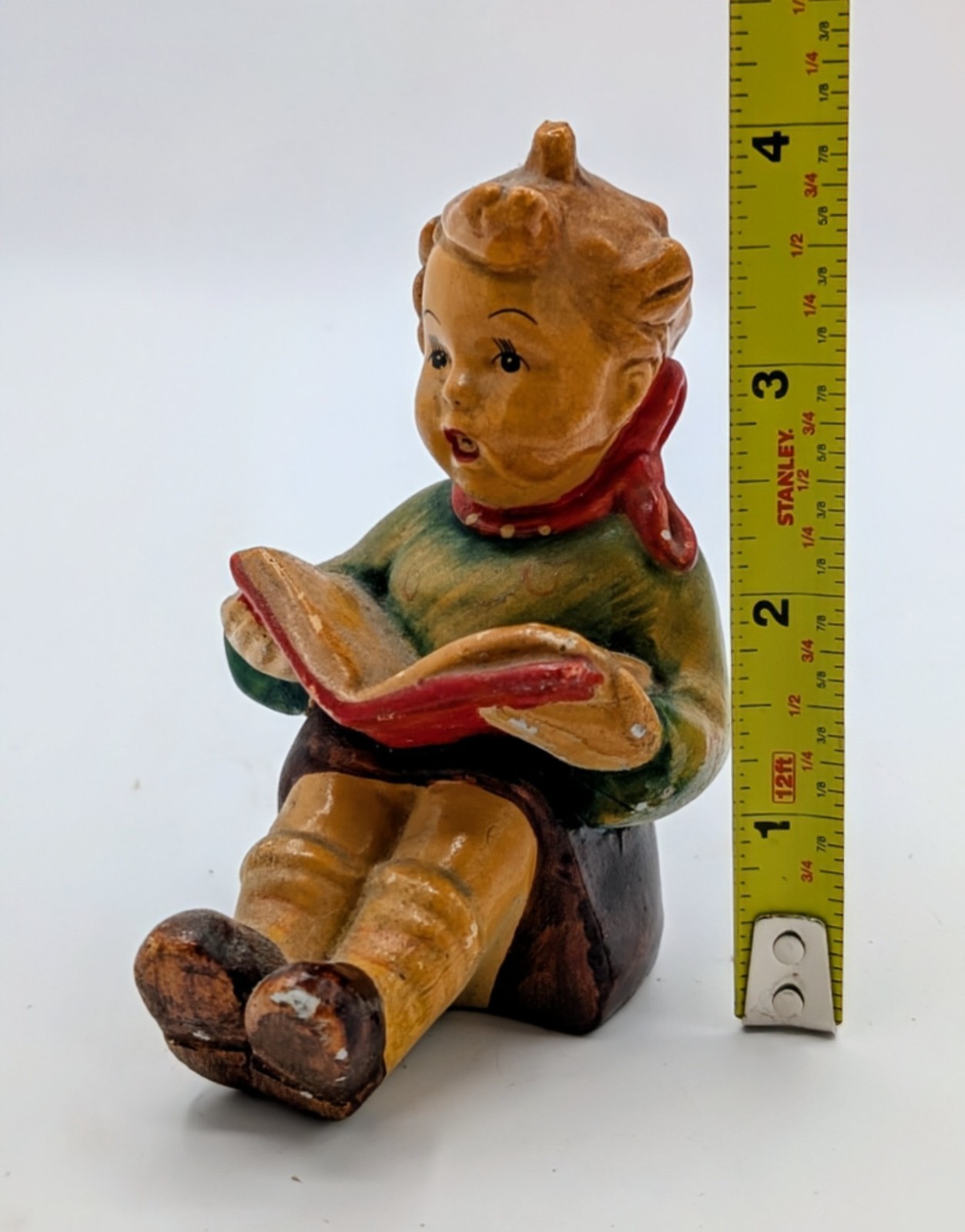 Vintage Chalkware Boy Reading Book Figurine 5″ Hand Painted 1940s Style