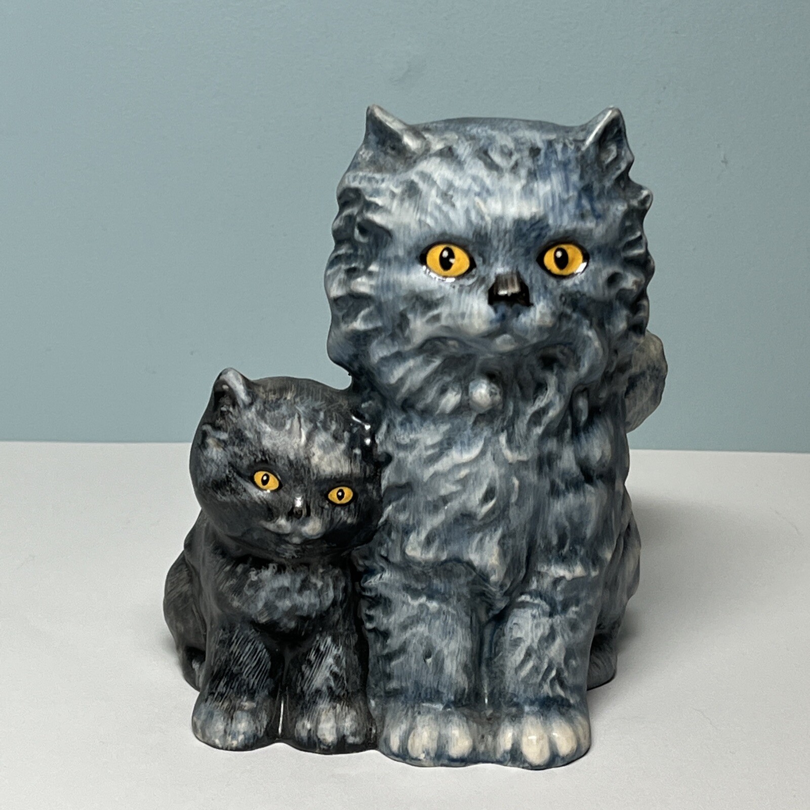 Vintage Goebel Hummel Cat with Baby Kitten Figurine Gray Blue MOTHERS DAY Rare