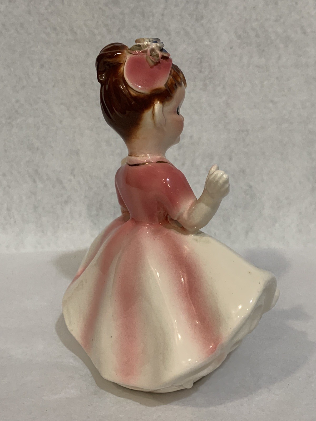 VTG Kreiss Japan Pretty Girl/ Lady Figurine, White & Pink Dress, Blue Purse