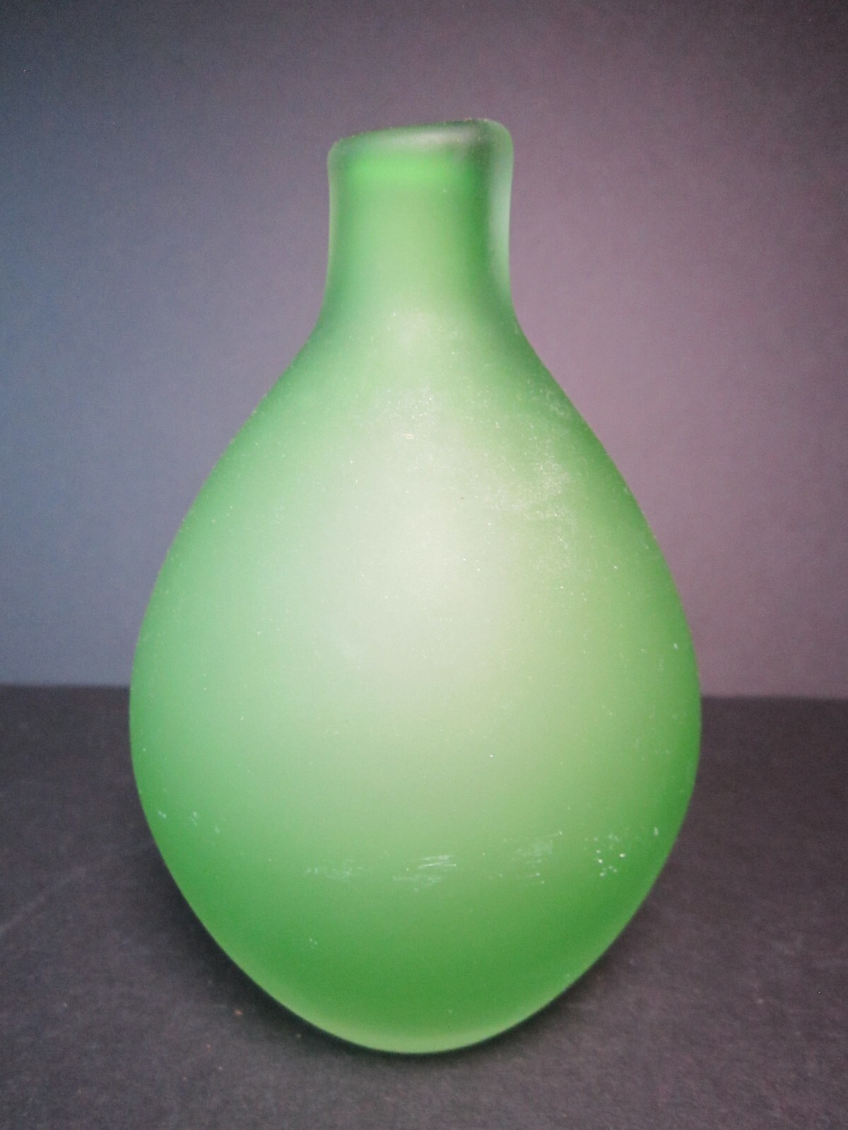 Green Satin Glass Vase Vessel Vintage MCM Rolled Blob Top Ground Bottom 5.25″