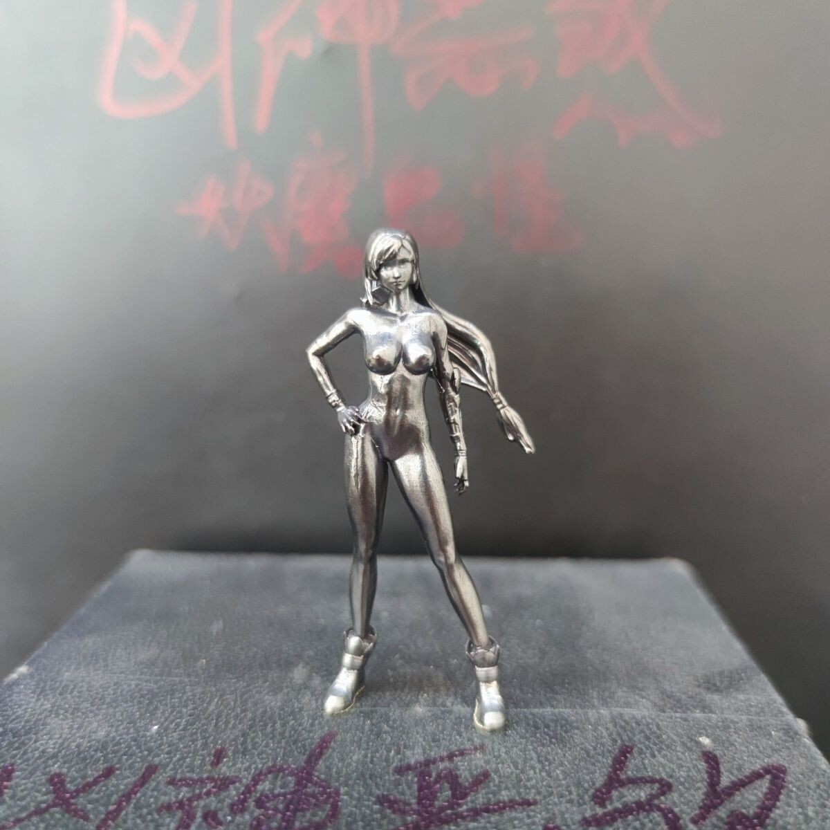 Black Solid Bronze Long Hair Nude Beauty Girl Seductive Body Art Statue