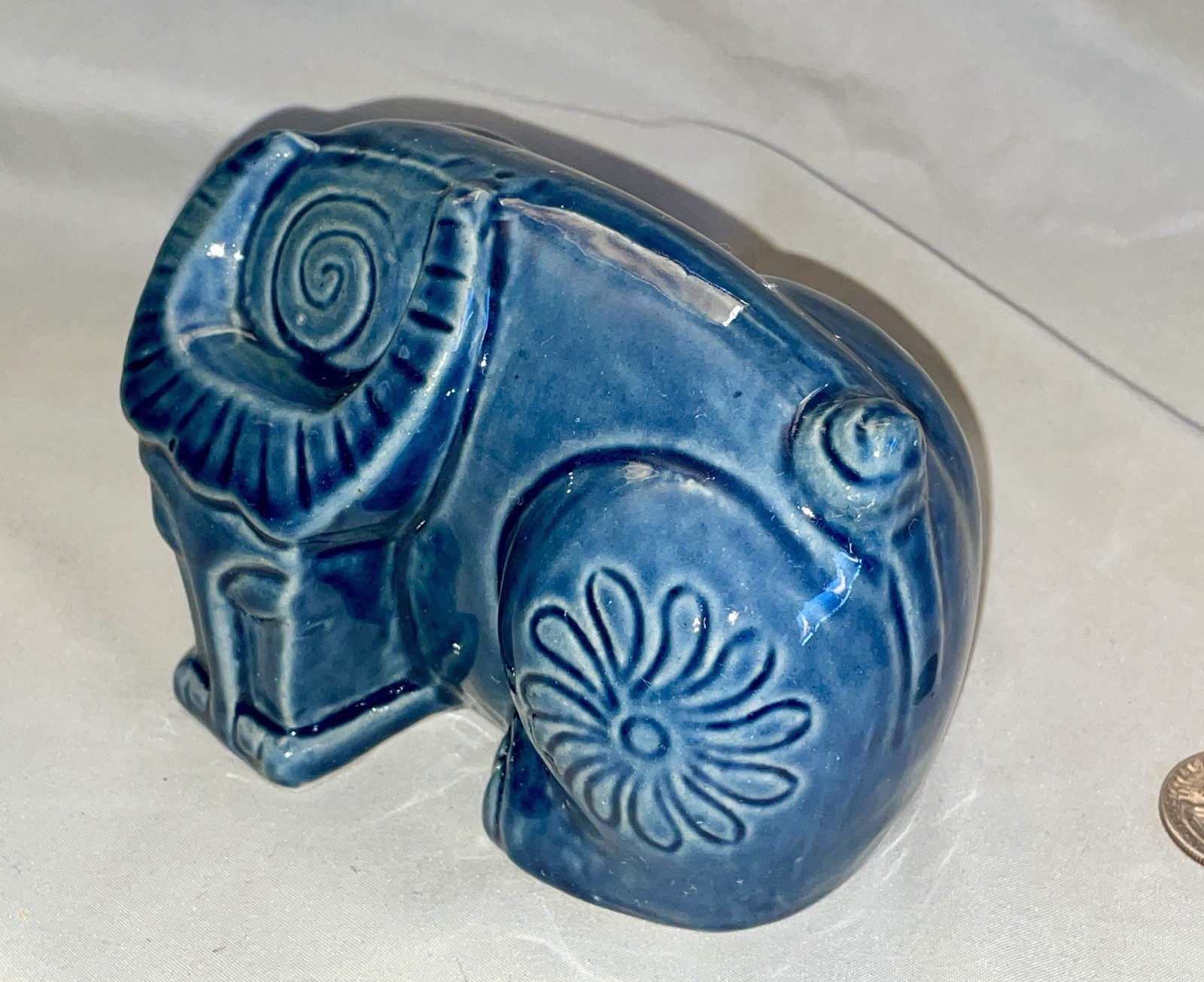 Adorable Vintage 1960’s Flower Power Blue Ram Figurine 4″ H X 5.5″ L X 3.5″ W