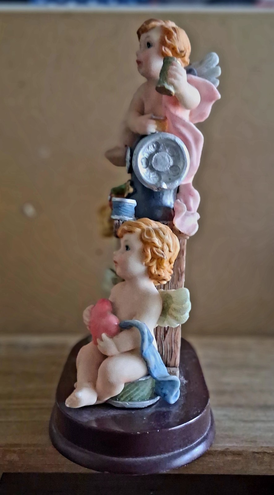 Turtle King Corp Beaitiful “De Elina Cherubs on Sewing Machine Wooden Base Runin