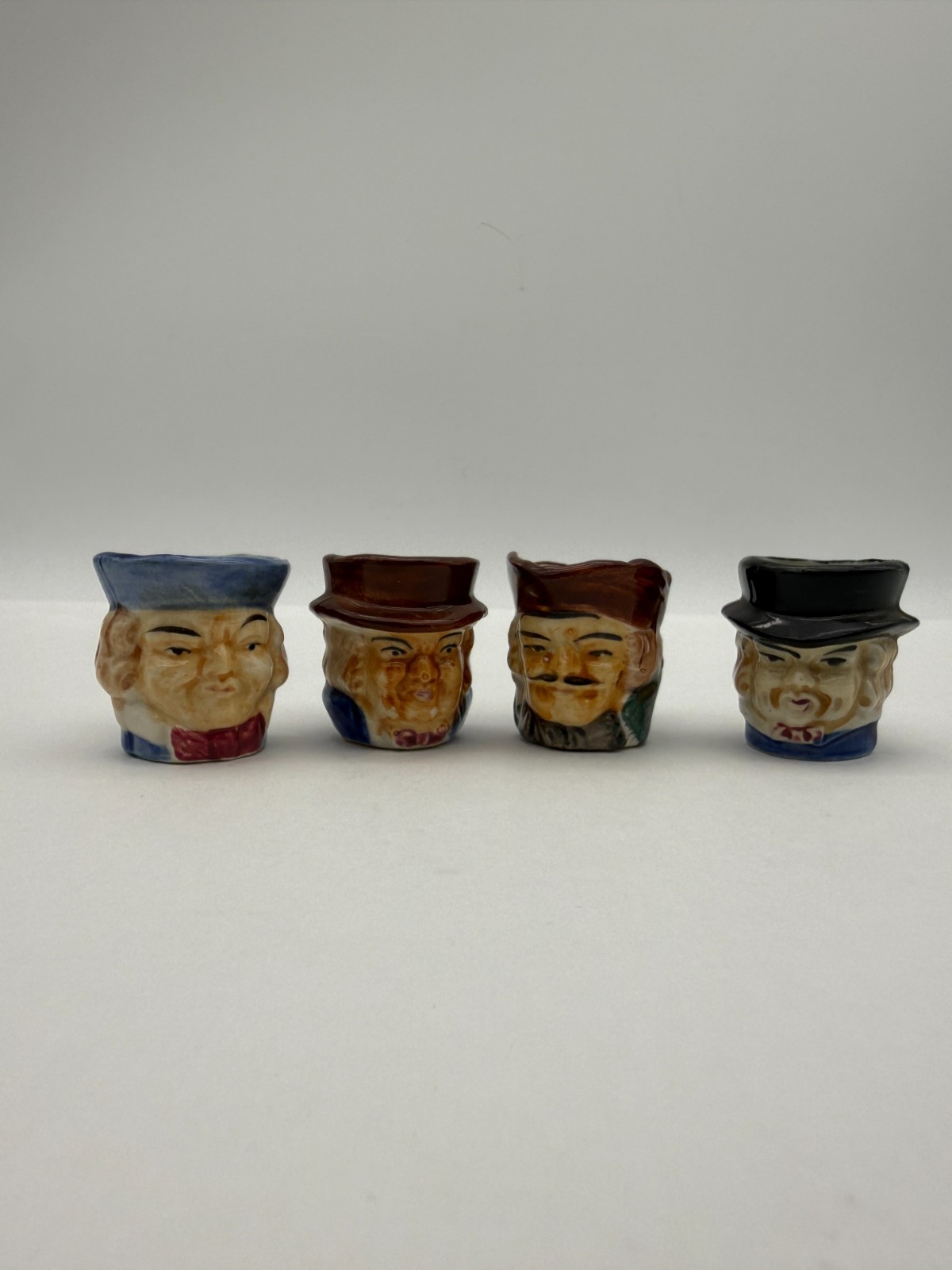 Antique Miniature Toby Jug Set Japan Ceramic Character Face Mug Lot 4