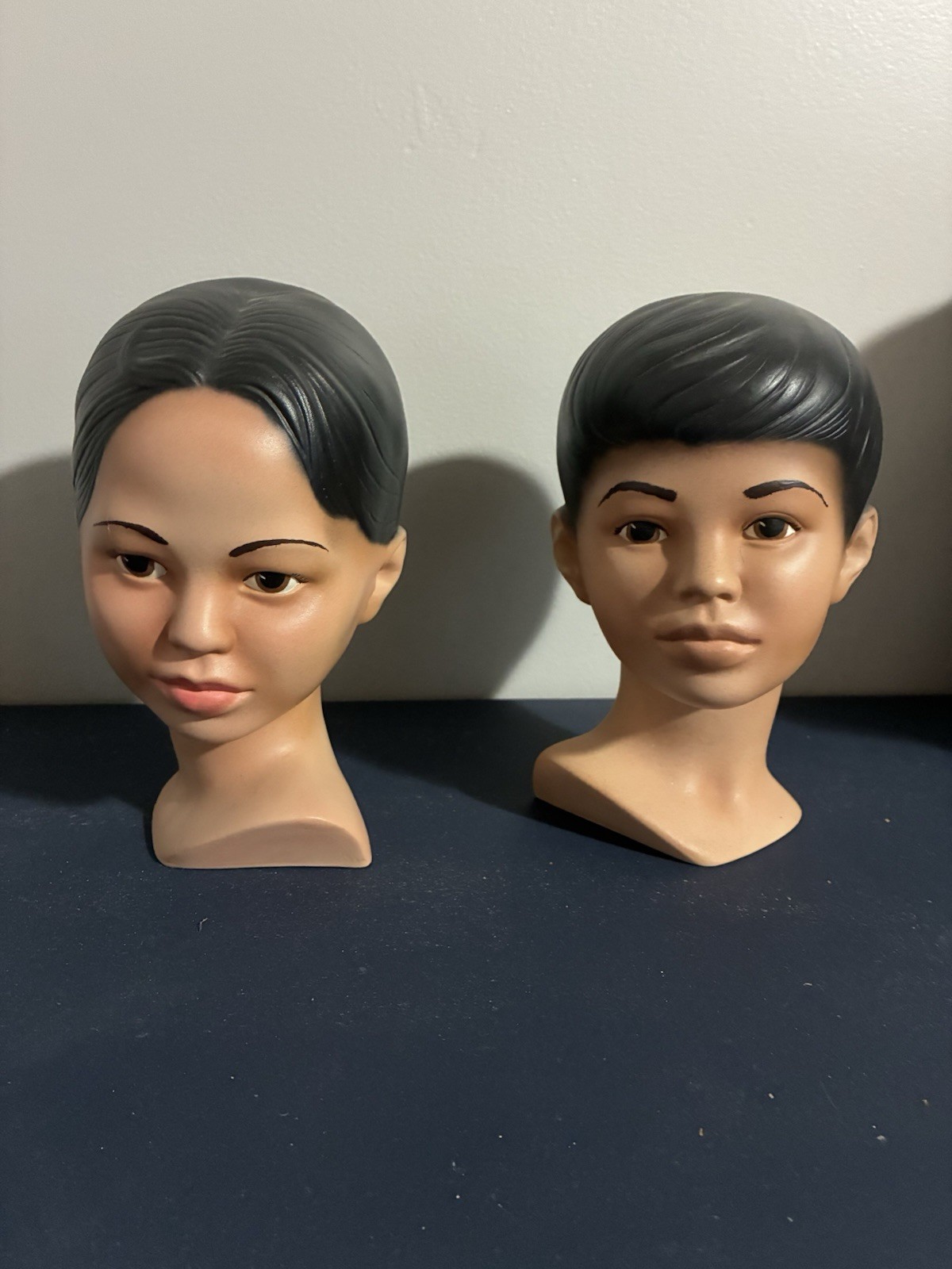 Vintage Pair Of Beautiful Polynesian Boy & Girl Head Bust 7 Inch