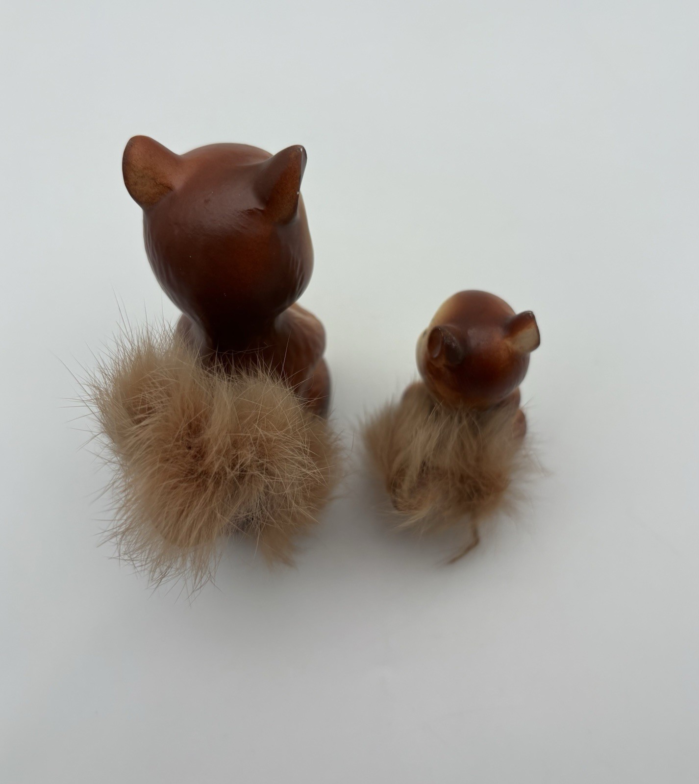 2 Vintage MCM Ceramic Squirrel Chipmunk Figurines Fur Tails 50s Baby Kitschy