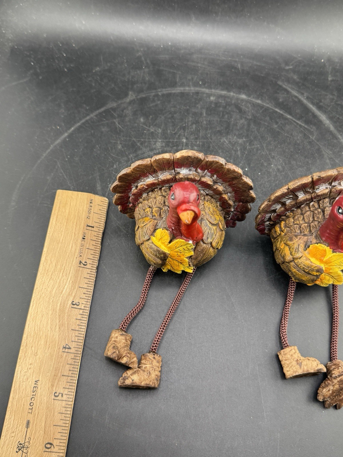 Pilgrim Turkey Couple Decorative Fall Shelf Sitters Thanksgiving Turkeys Read*