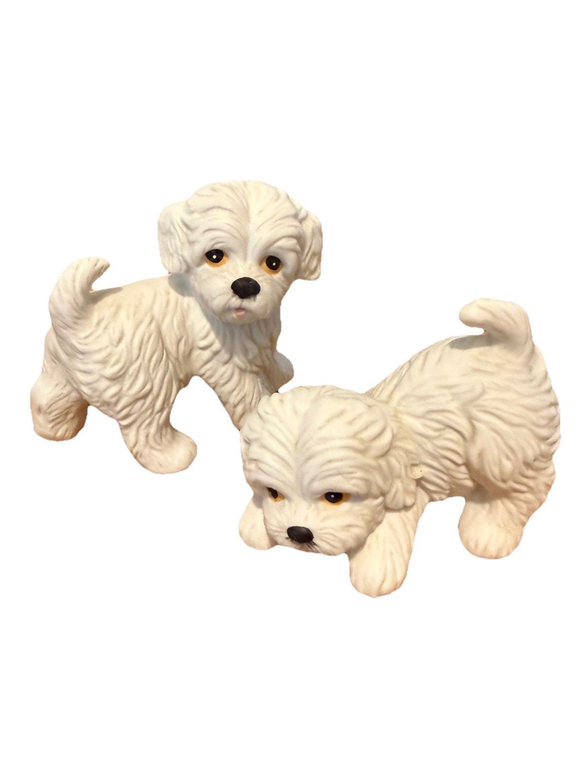 Homco Set of 2 Puppy Dog Figurines #1411 White Maltese Ceramic Vintage