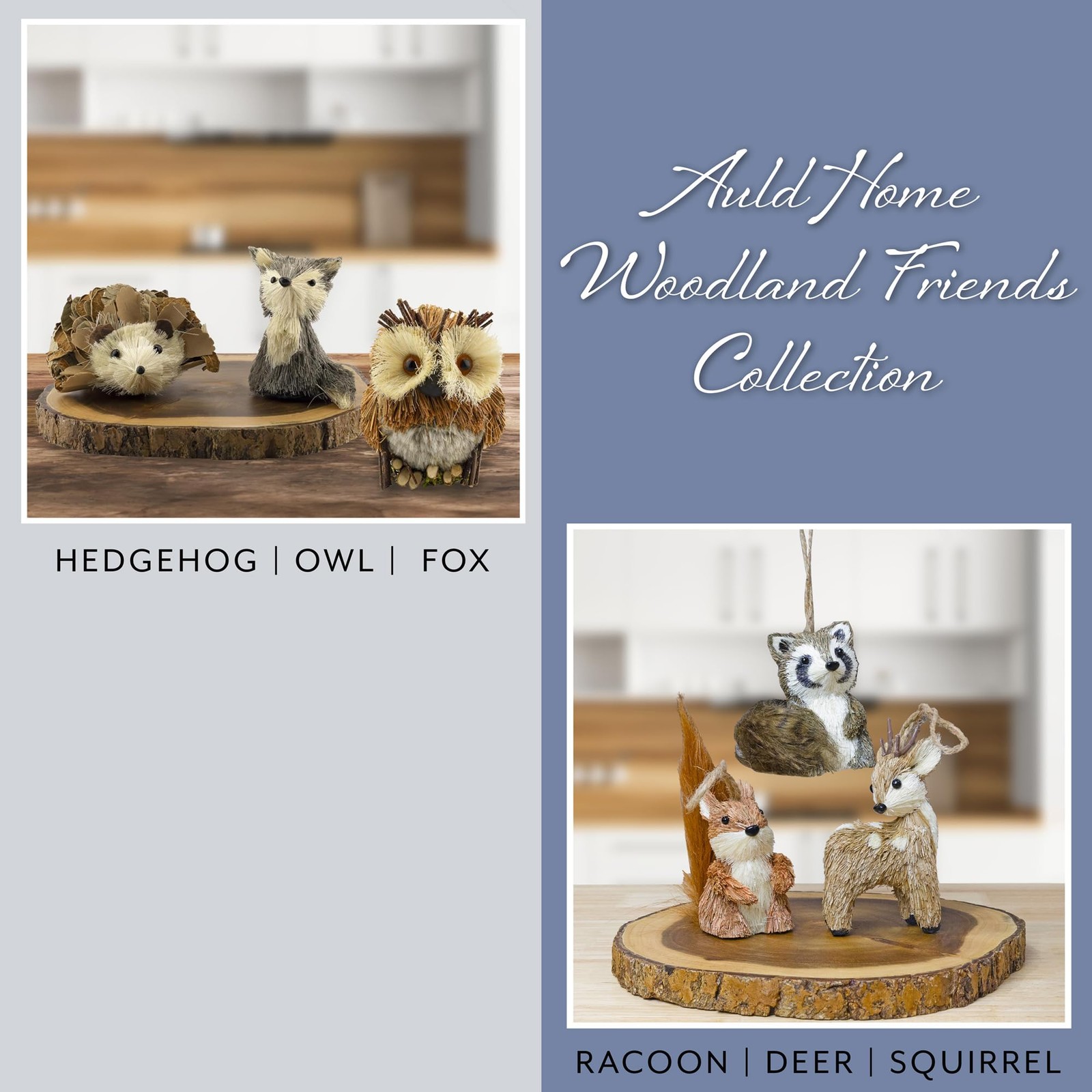 Woodland Friends Figurines (Set of 3, Fox/Owl/Hedgehog); Forest Animals Decor…