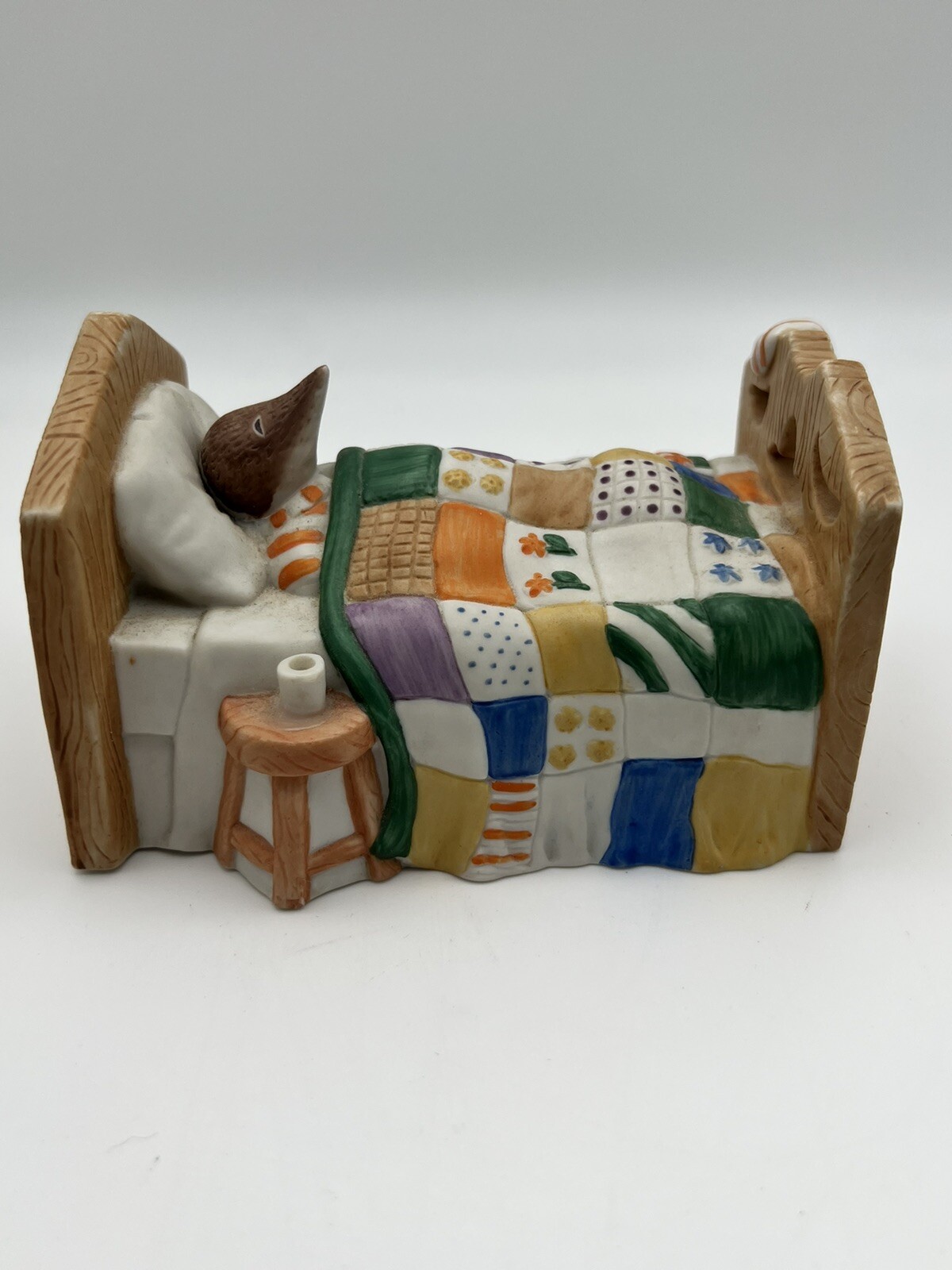 1981 Wind In The Willows Mole Sleeping in Bed Figurine by Sigma Ceramic Quilt