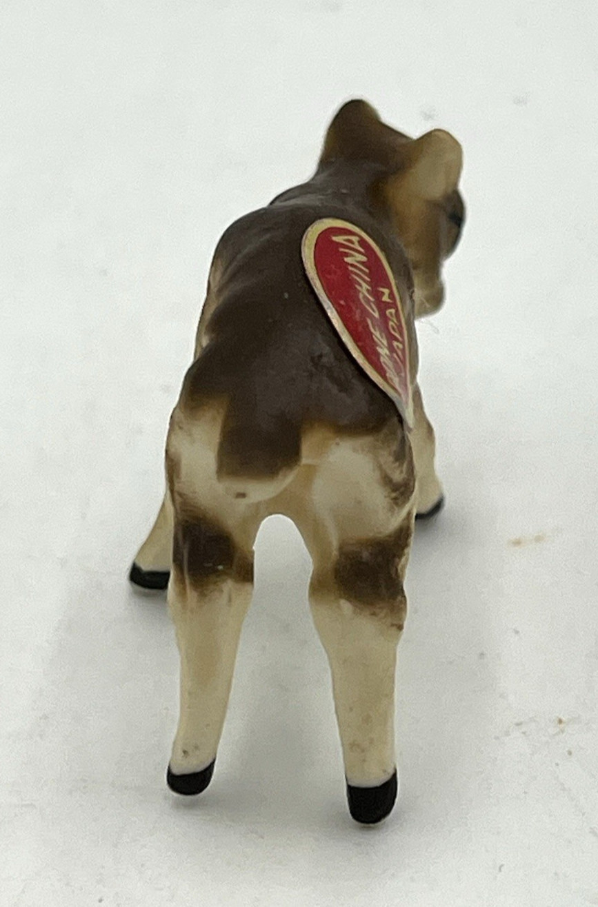 Vtg Miniature Bone China 3pc Moose Family Set Bull Cow Calf Figurine Japan 1960s