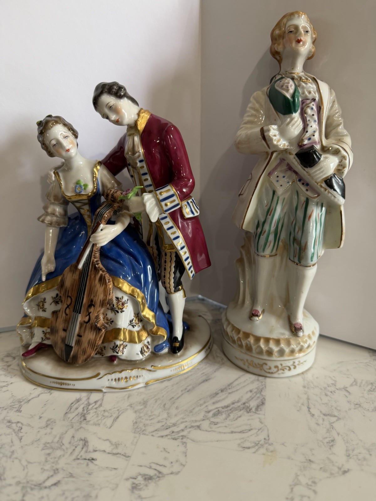 Lot of 2 VTG Ceramic Porcelain Depicting a Rococo Couple & Rococo Man Figure 10”