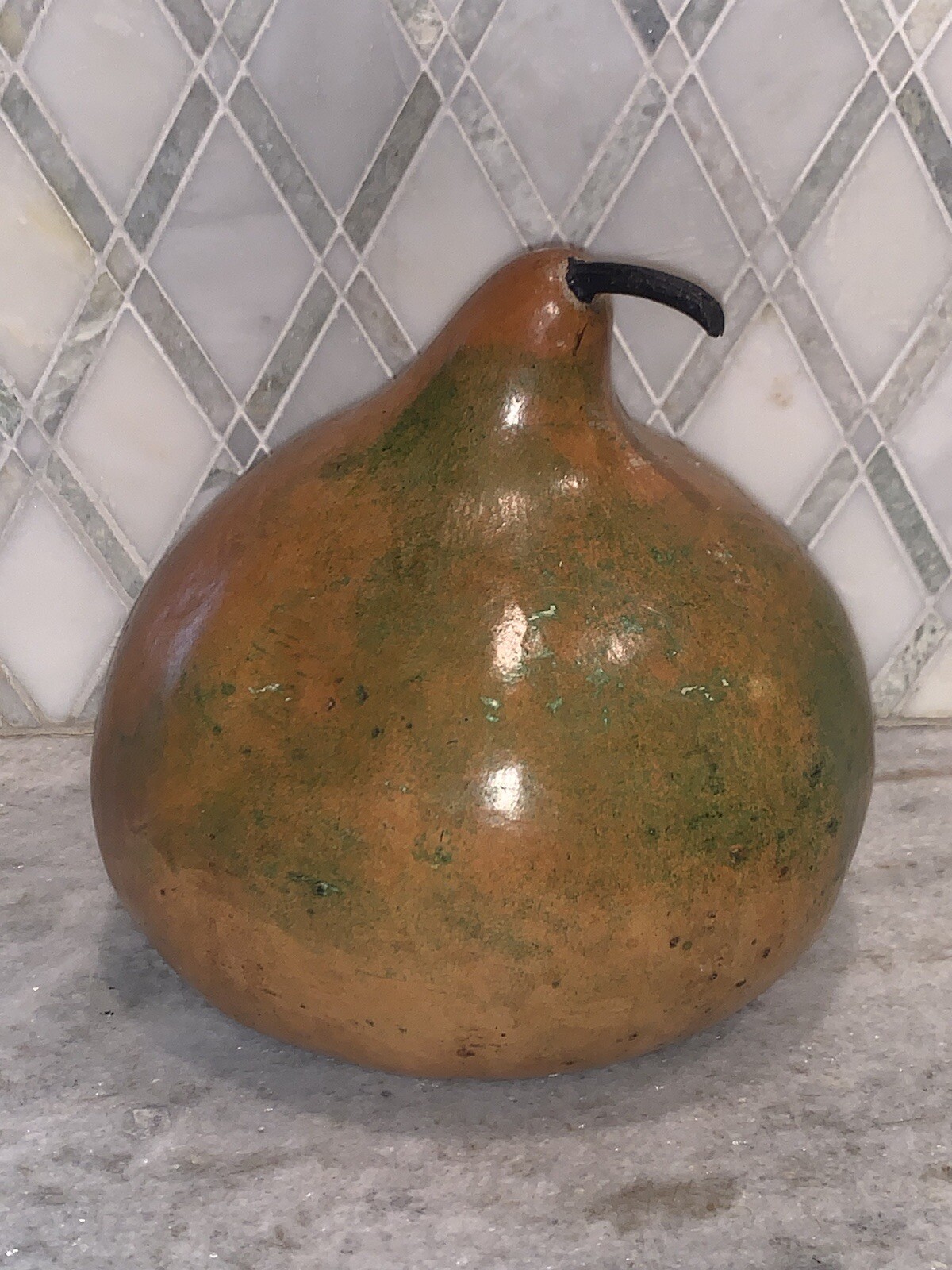 Vintage Colleen Abernathy Handpainted Fat Gourd Pear 8”Diameter 8.5”T