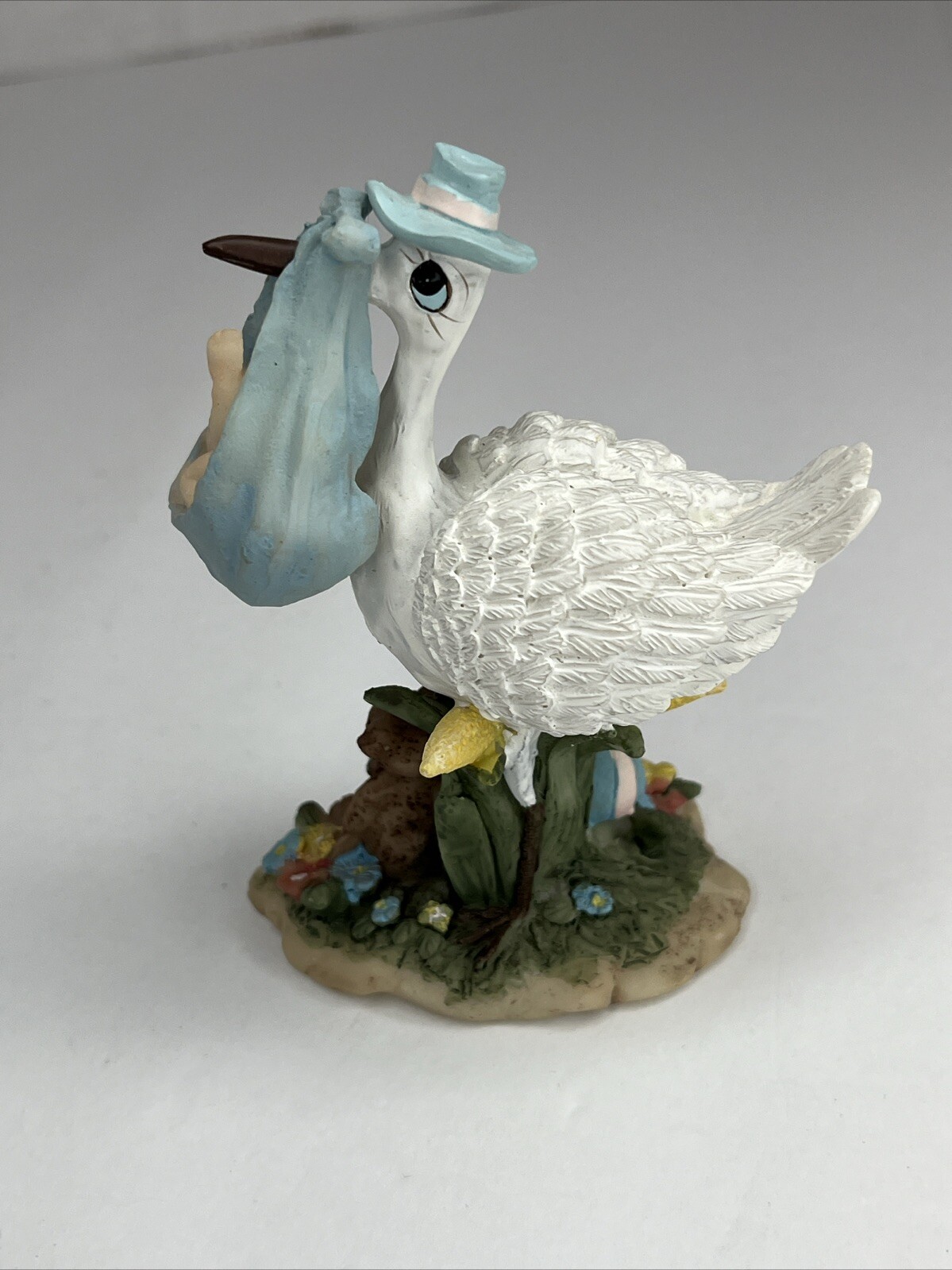 Vintage Shiah Yih Stork Bringing Baby Shower Ceramic Figurine Collectible Décor