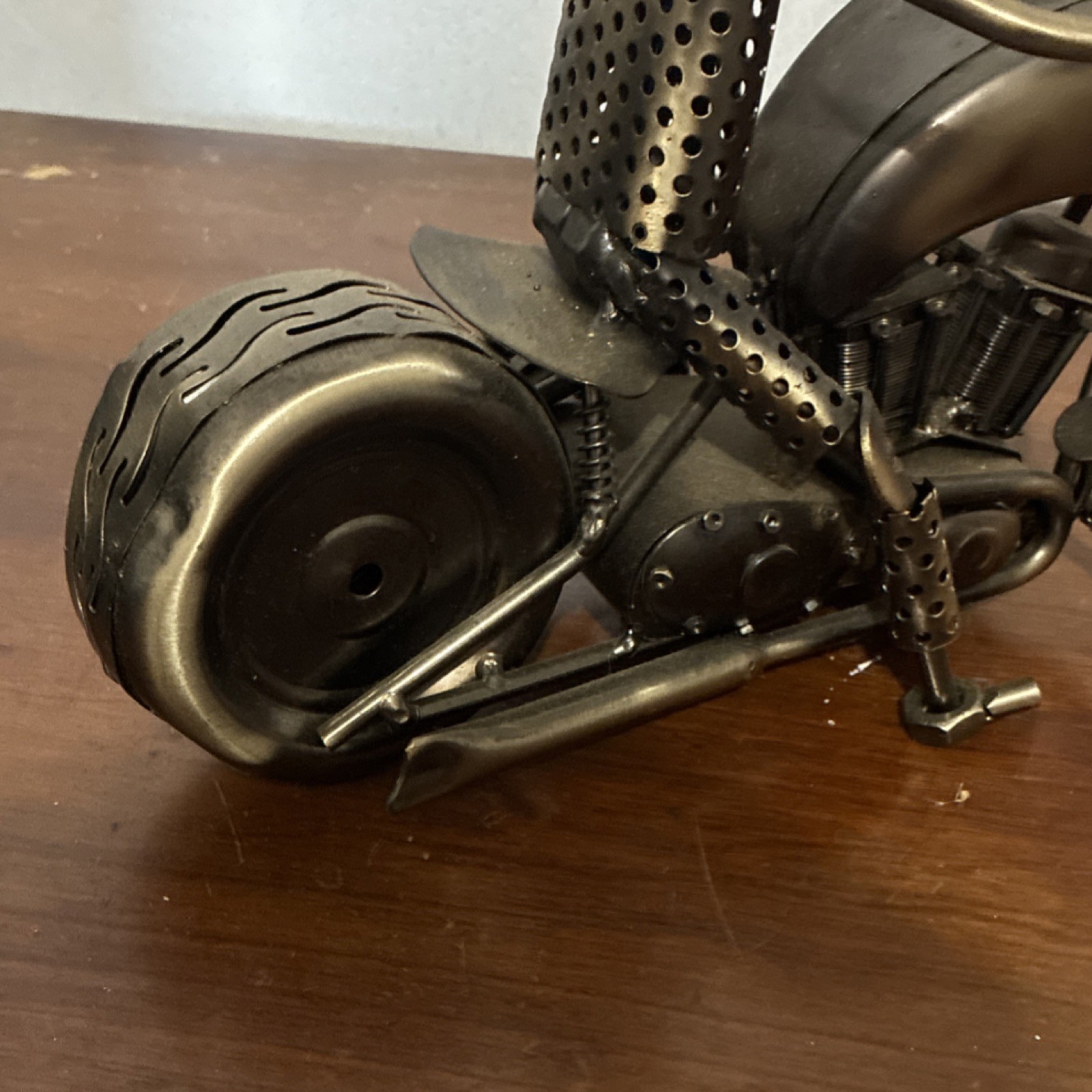 Motorcycle 3D Made Of Steel Nuts And Bolts Folk Art 16 inches long
