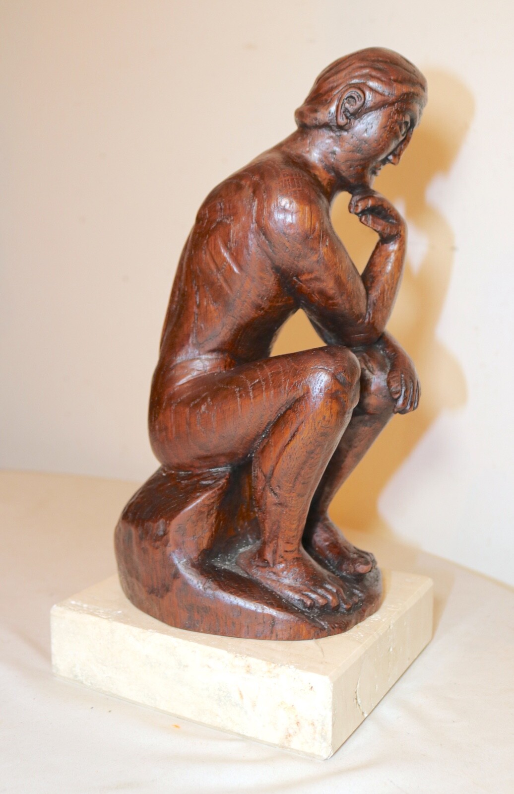antique 1800’s Folk Art hand carved wood figural thinking man sculpture statue