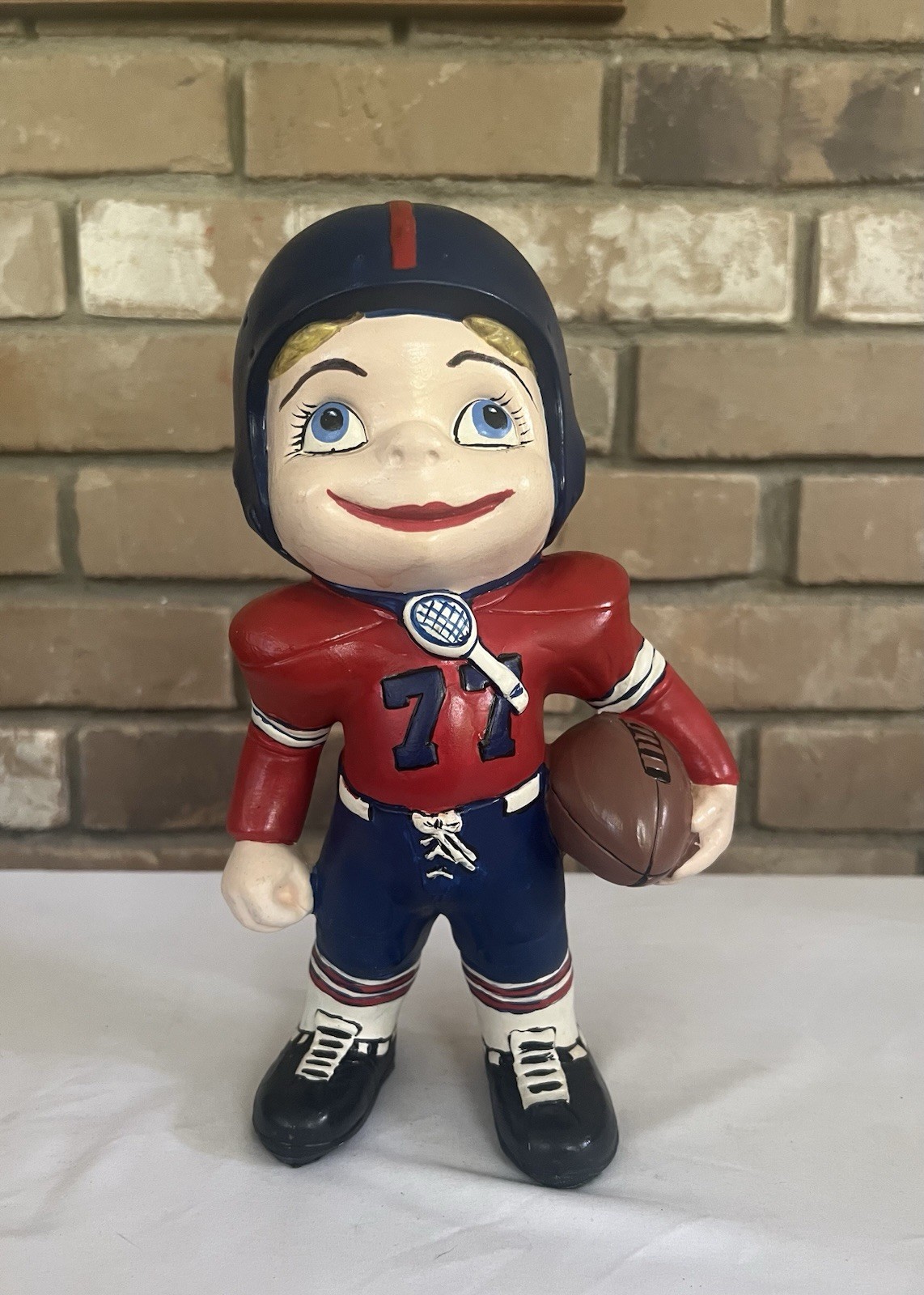 🏈 Vintage Football Player Figurine #77 Red Jersey- Hand Painted 12” Sport Decor
