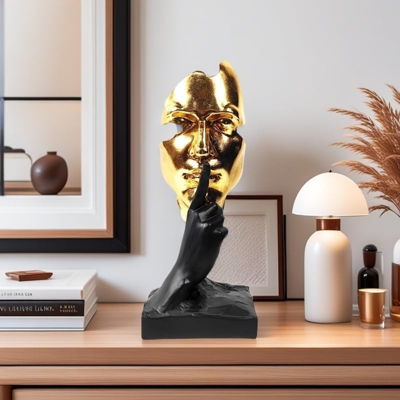 12″ Black and Gold Thinker Statue – Abstract Art for Home or Office Decor