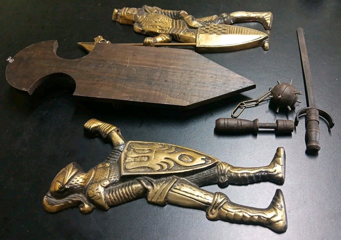 Vintage 1960-1969 Set of 2 Heavy Metal Medieval Knight Wall Hangings