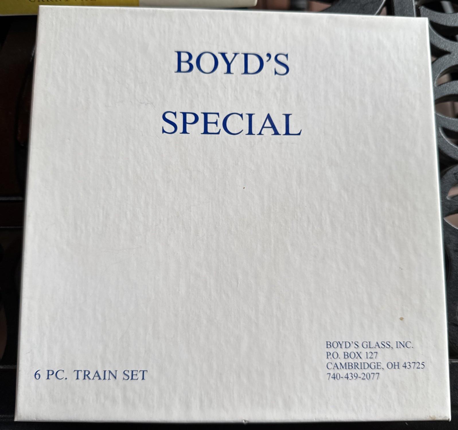 Boyd’s Glass Special Train Set of 6 – Sea Mist Carnival Glass w/ Original Box
