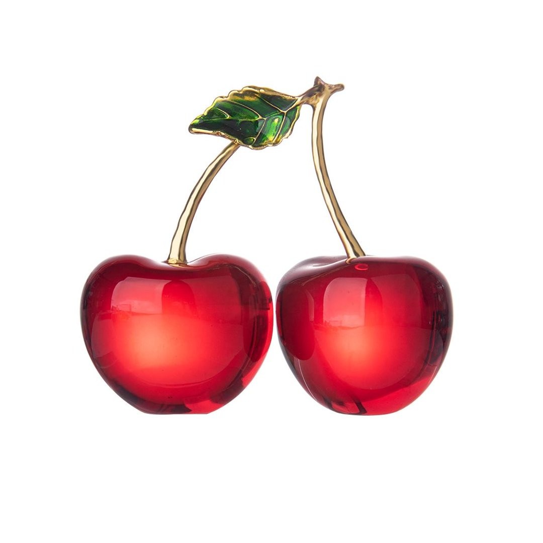 Crystal Cherry Figurine Collectible Glass Fruit Ornament Tabletop Wedding Decor