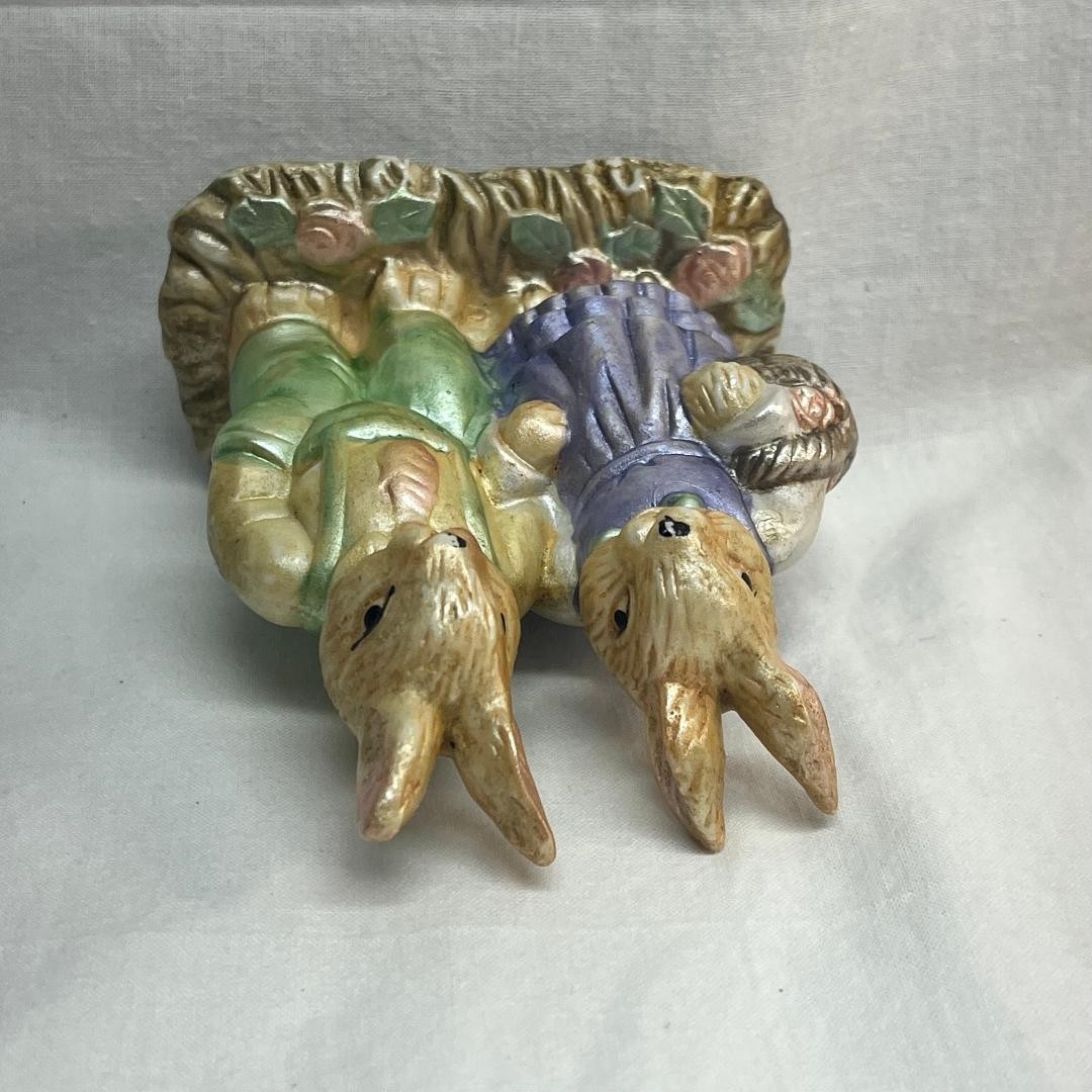 VTG K’s Collection Metallic Painted Clothed Rabbits Flora Ceramic2″Wx3 1/2″Lx4″H