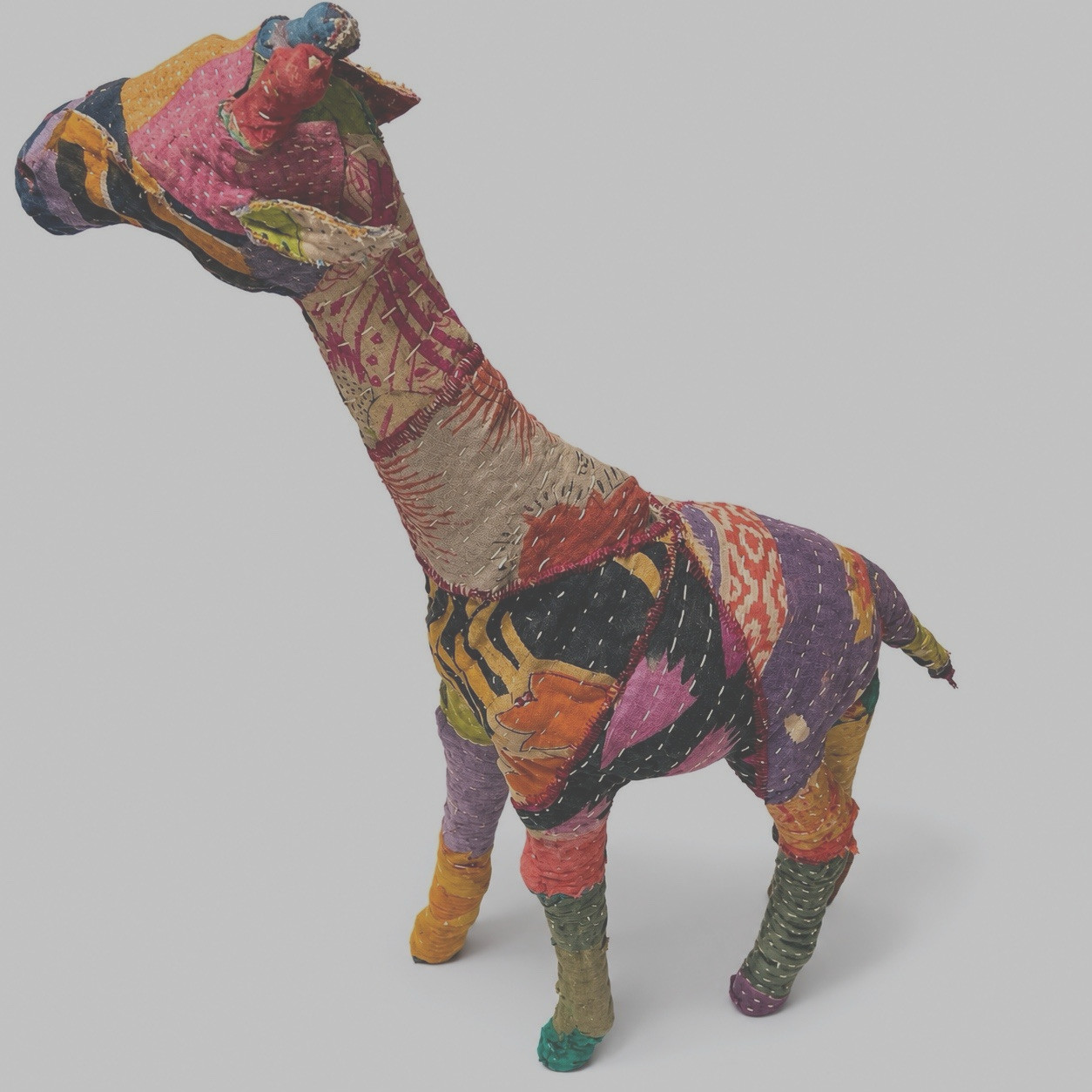 Folk Art Patchwork Textile Giraffe Sculpture Safari Boho
