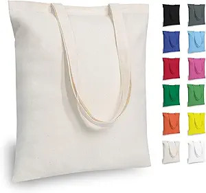 TOPDesign 12-Pack Economical 16″x15″ Cotton Tote Bags, Lightweight Medium Reusab