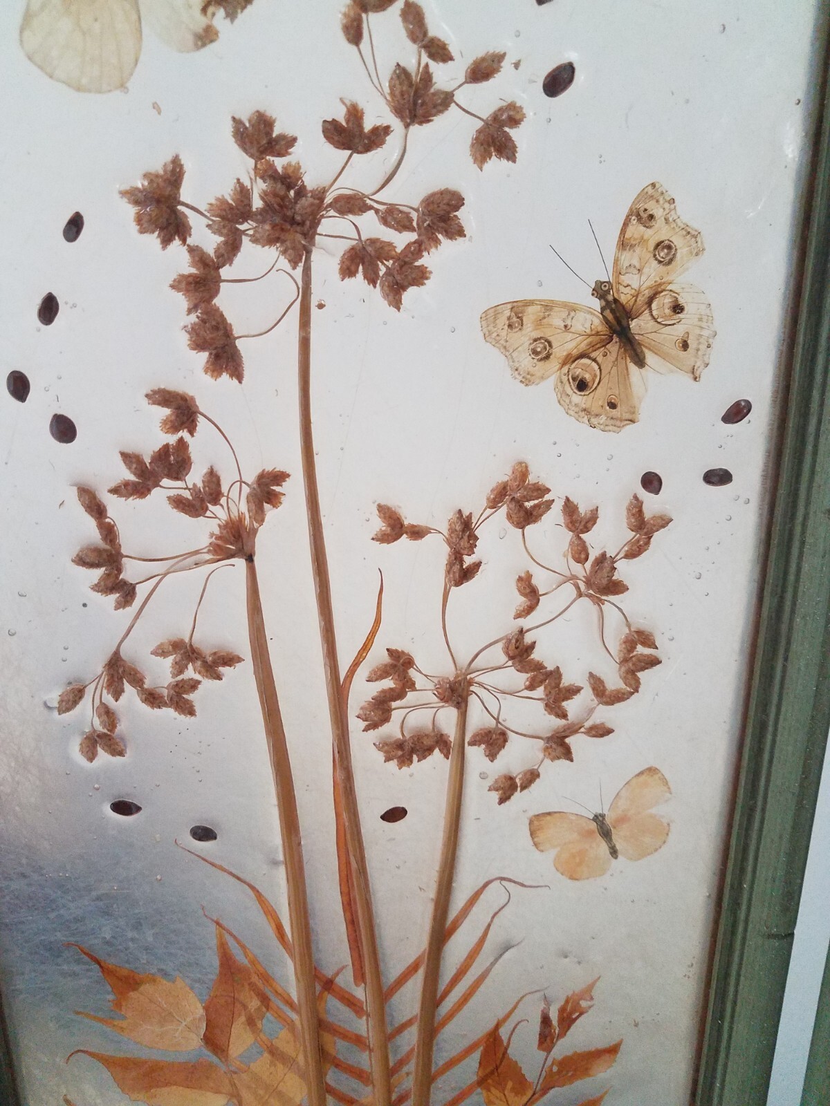 Vintage Pressed Resin Butterflies Flowers Plants Signed Table Top Triptych 3D