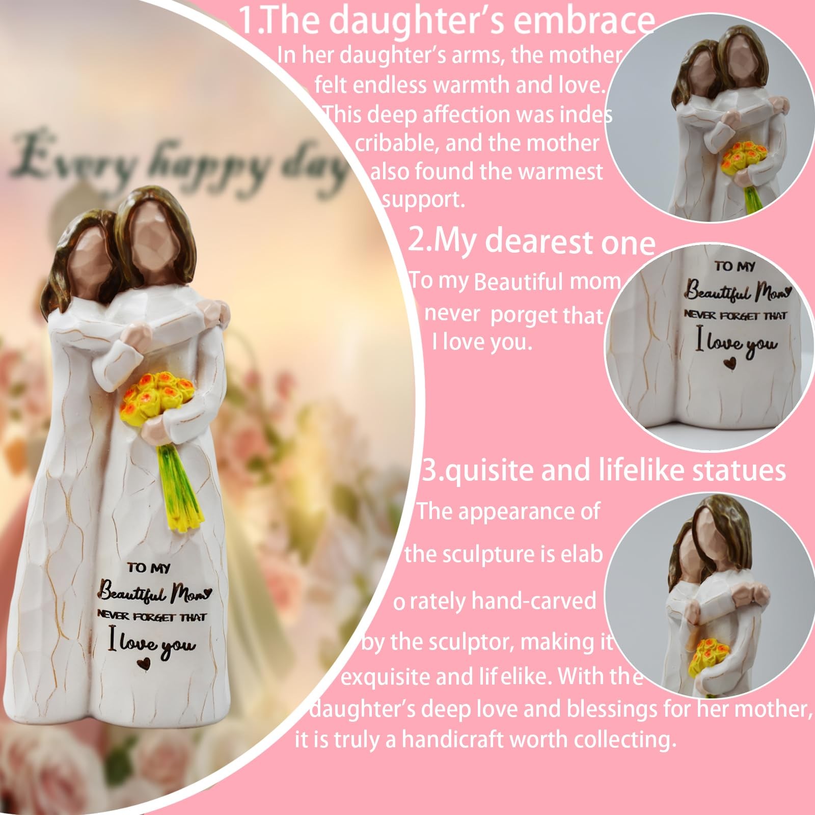 Mom Birthday Gift From Daughter HandPainted Hug Sculpted Figurine Flowers