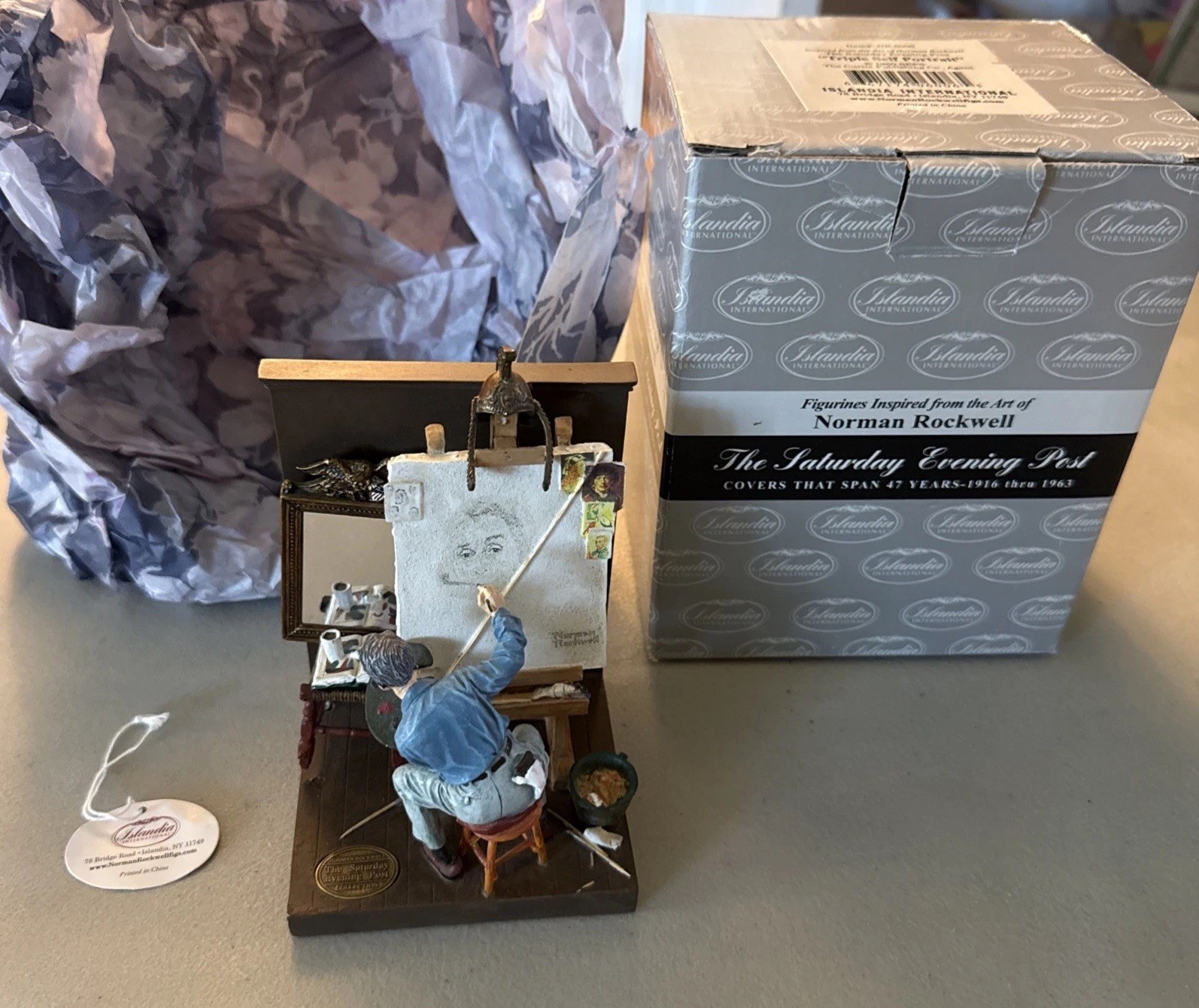 Vintage 1960 Islandia Int Norman Rockwell Triple Self Portrait Figure W/Box 4.5”