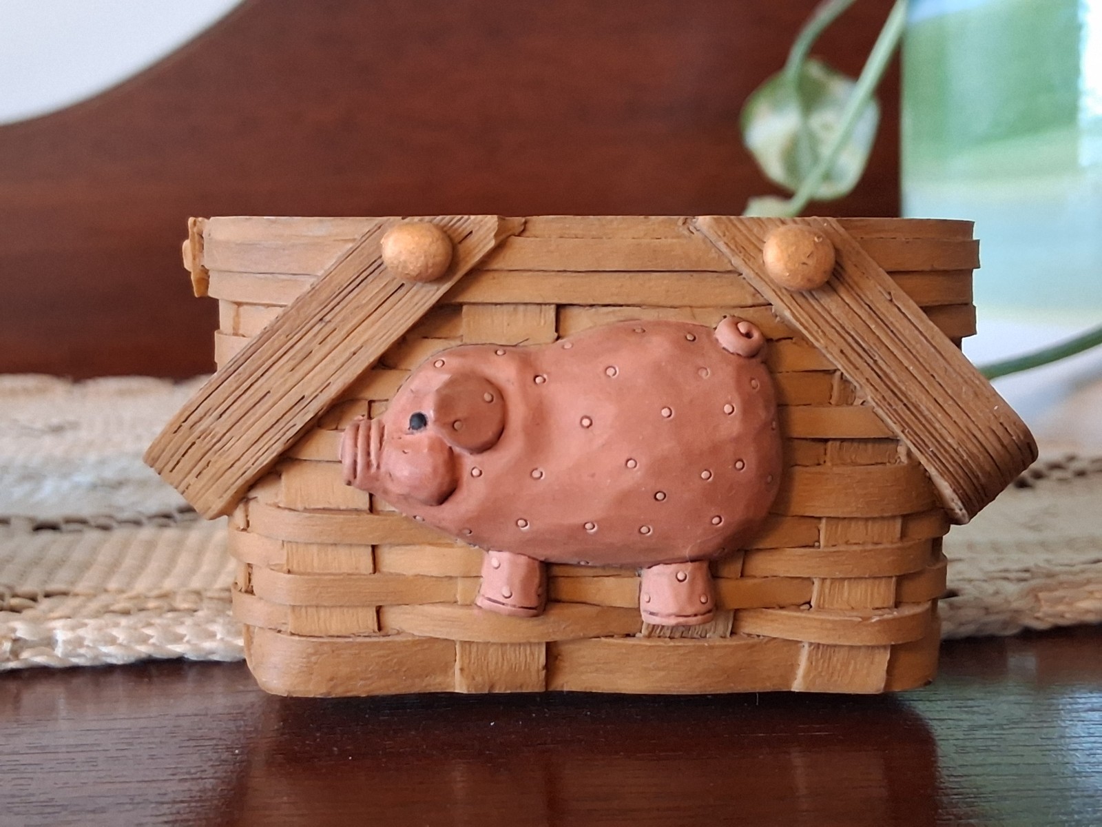 RARE Vintage Blossom Bucket 2-Sided Rooster Pig Resin Basket by Suzi Skoglund