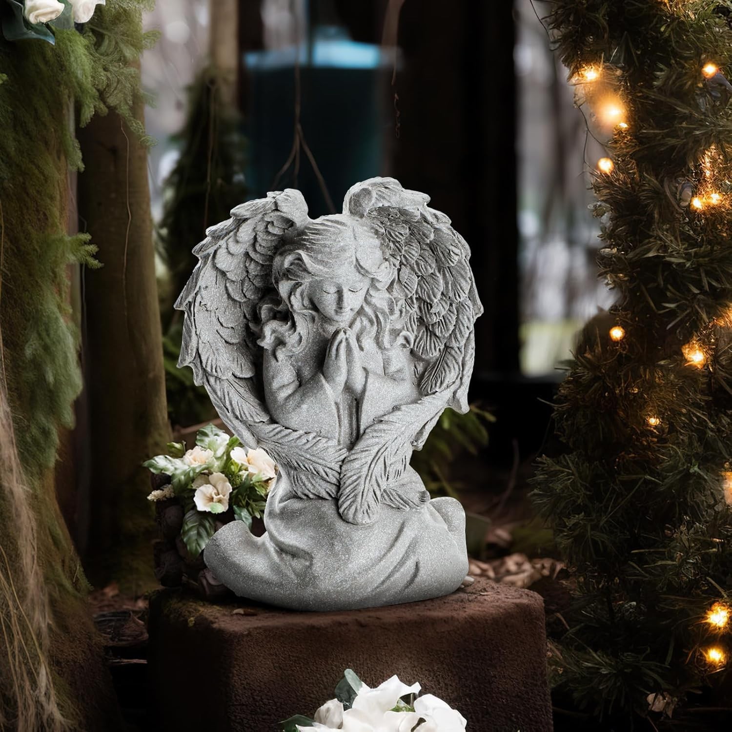 Elegant Praying Angel Figurine – Hand-Painted Gray Statue for Home & Garden
