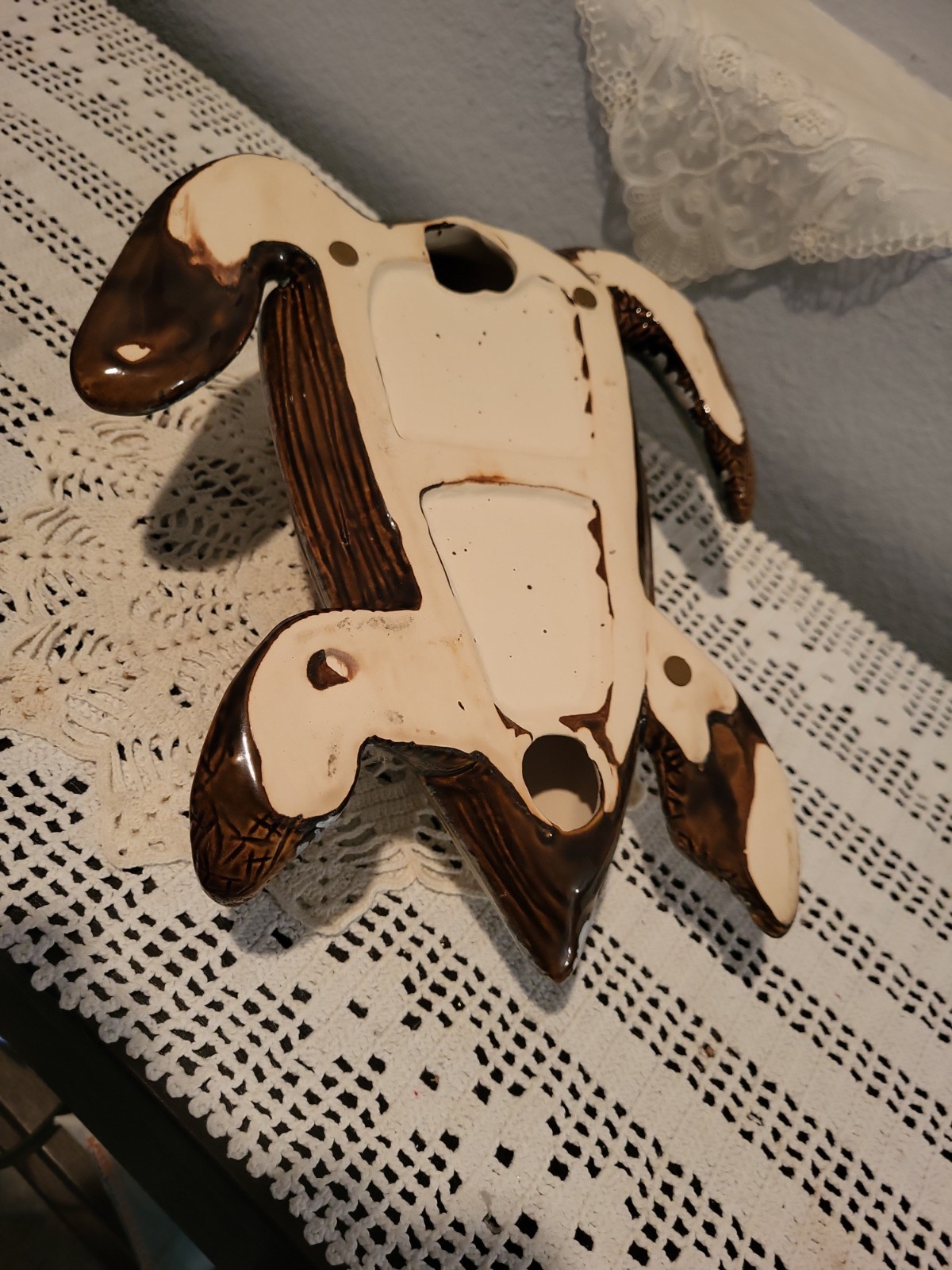 Unique Large Glazed Ceramic Leatherback Turtle Figurine 13″ Long