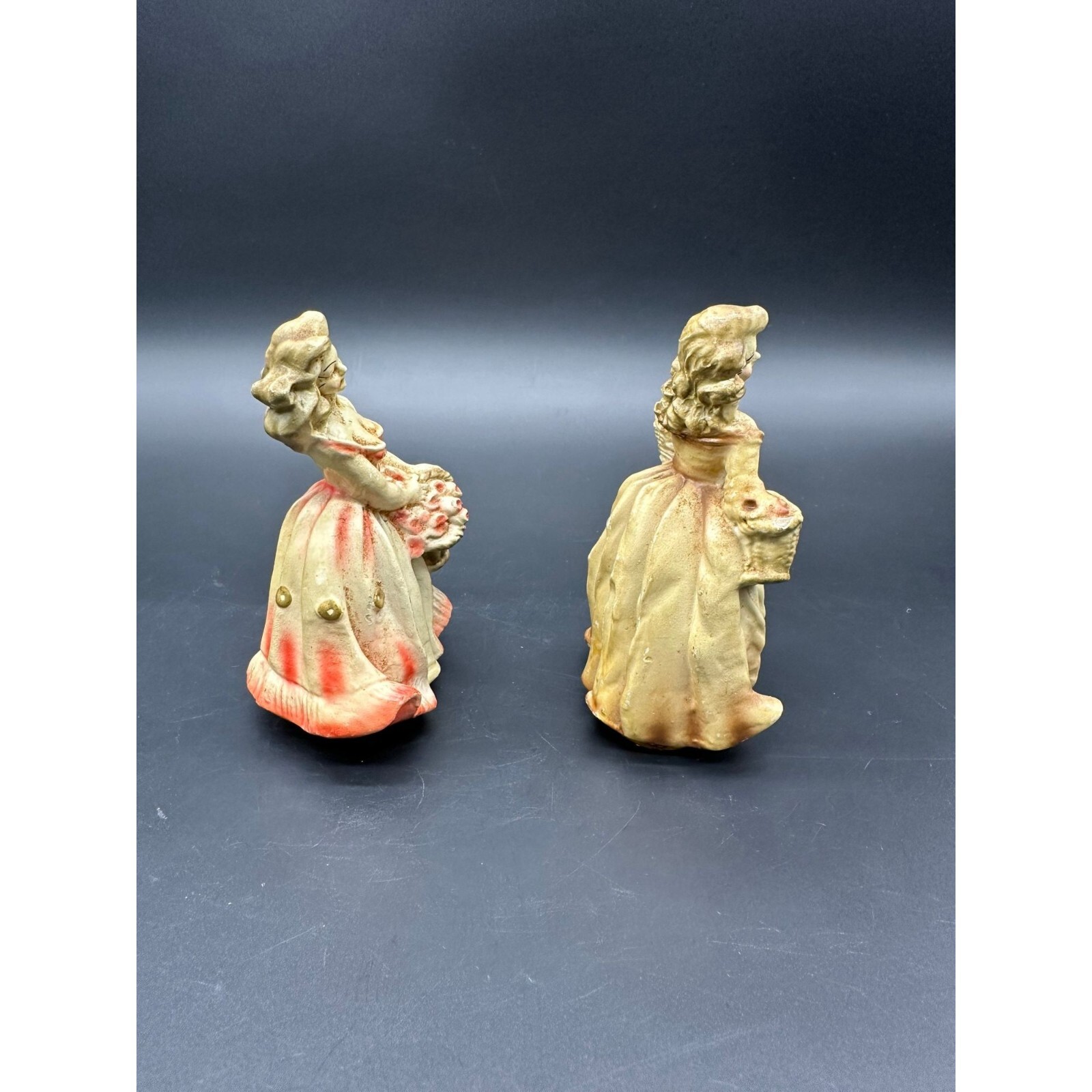 Vintage Lady Figurines Composite Victorian Flower Maidens Miniatures Pair Busty
