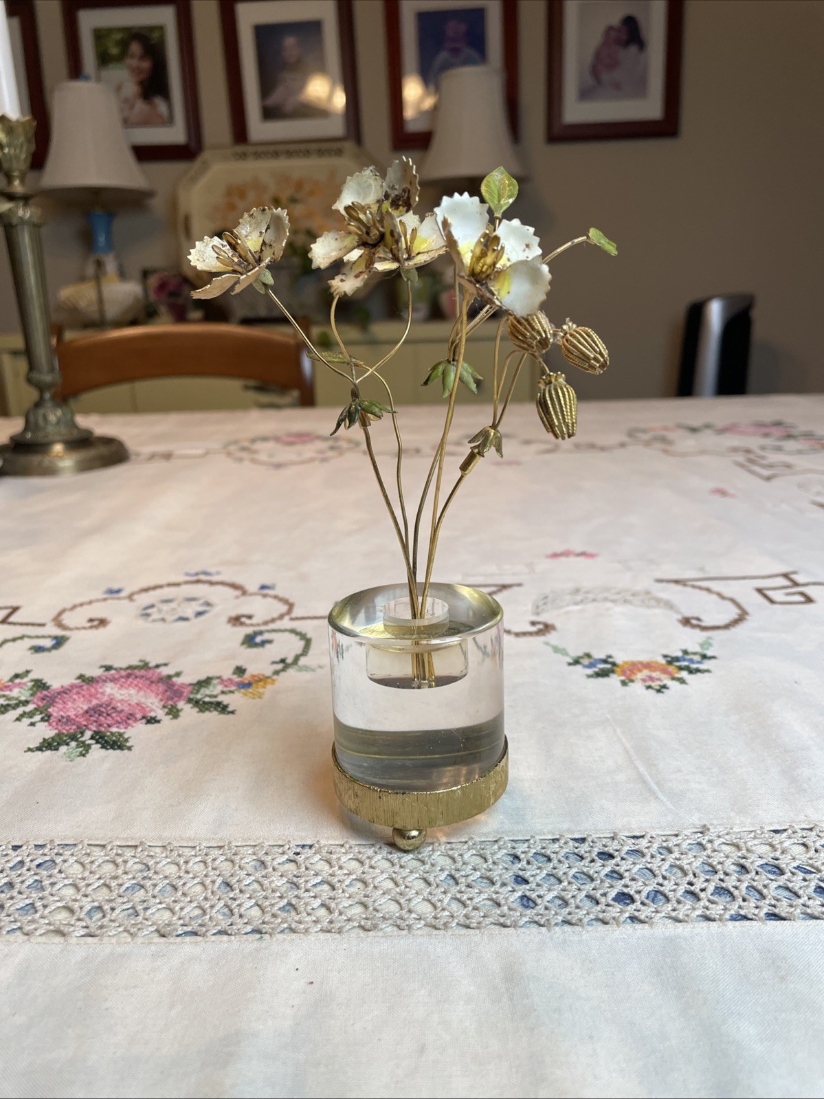 VTG Enameled Flowers w/Lucite base Gorham Jane Hutcheson Fleurs Des Siecles