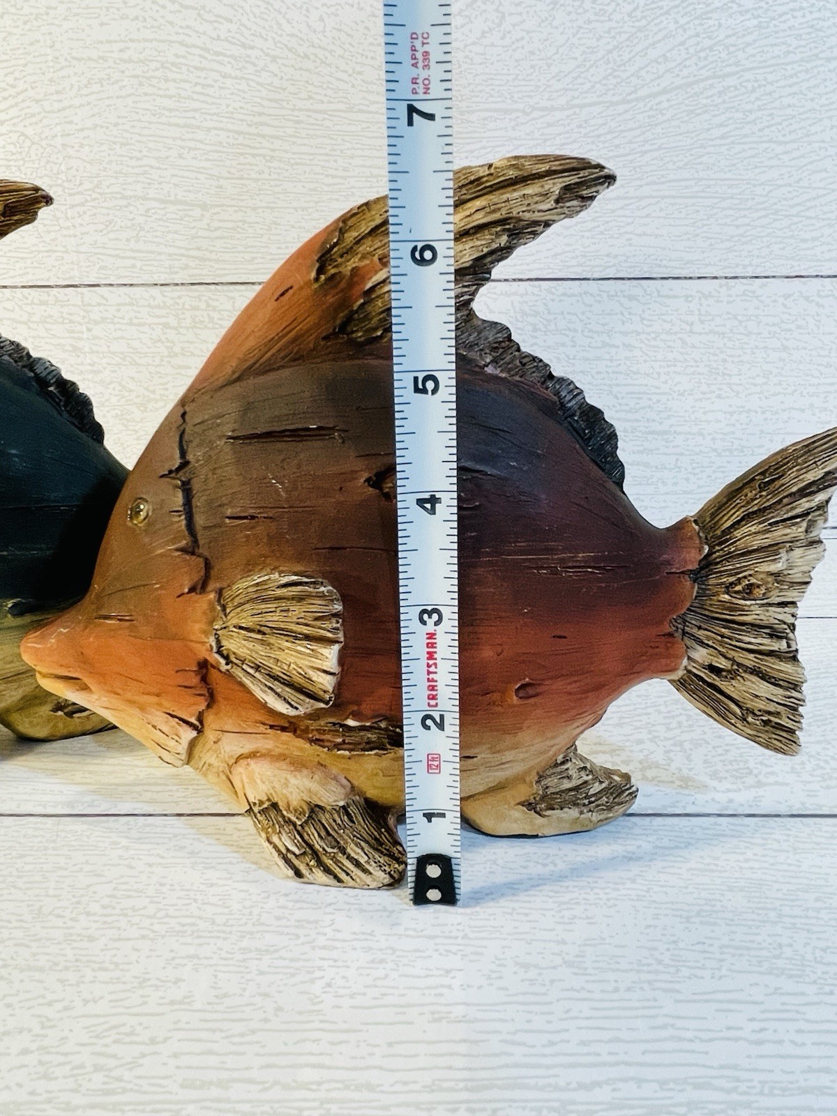 Set 2 Seymour Mann Vintage Rustic Fish Figurine Resin Blue Red Faux Driftwood