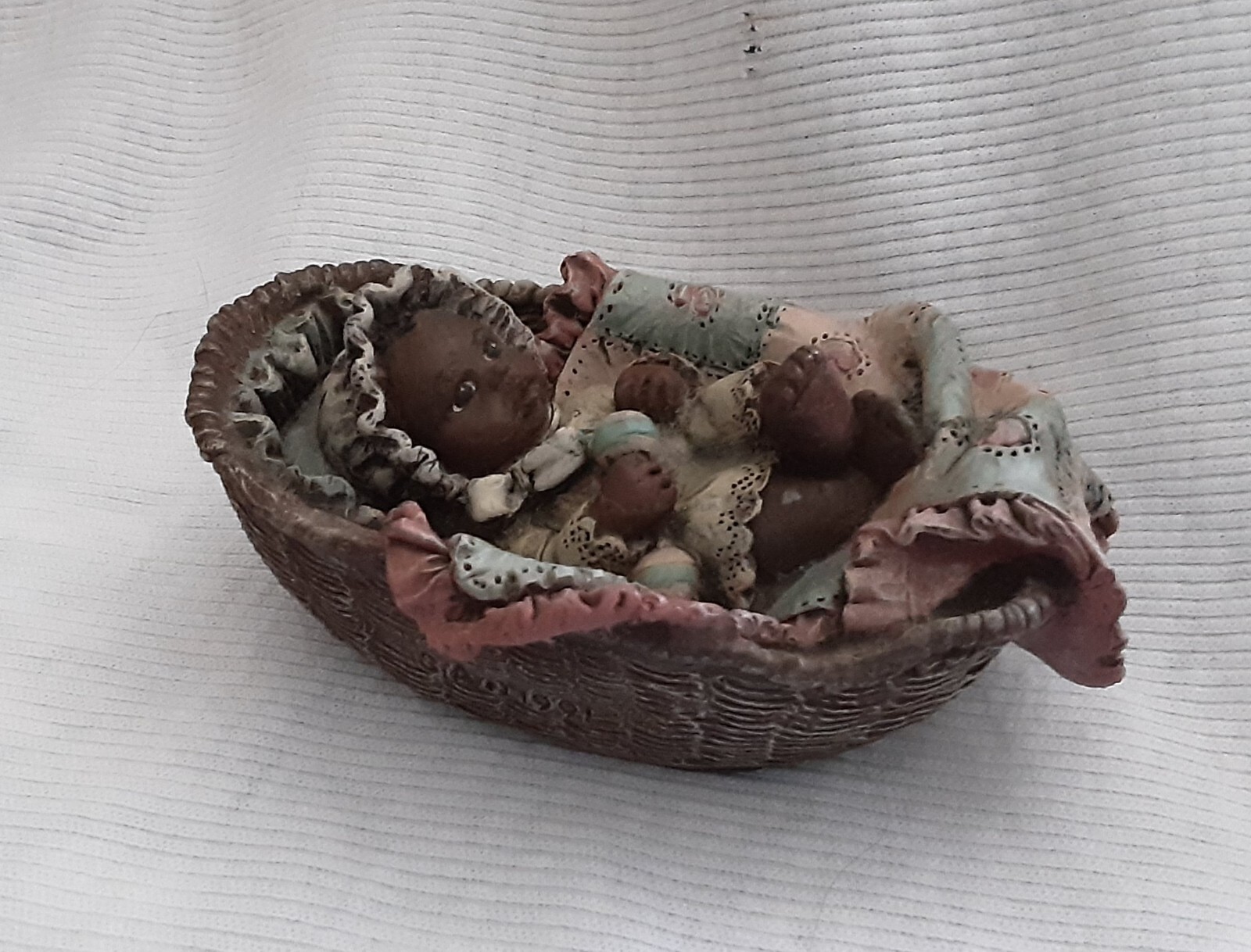 Vintage Sarah’s Attic Figurine Baby in a Basket, #537