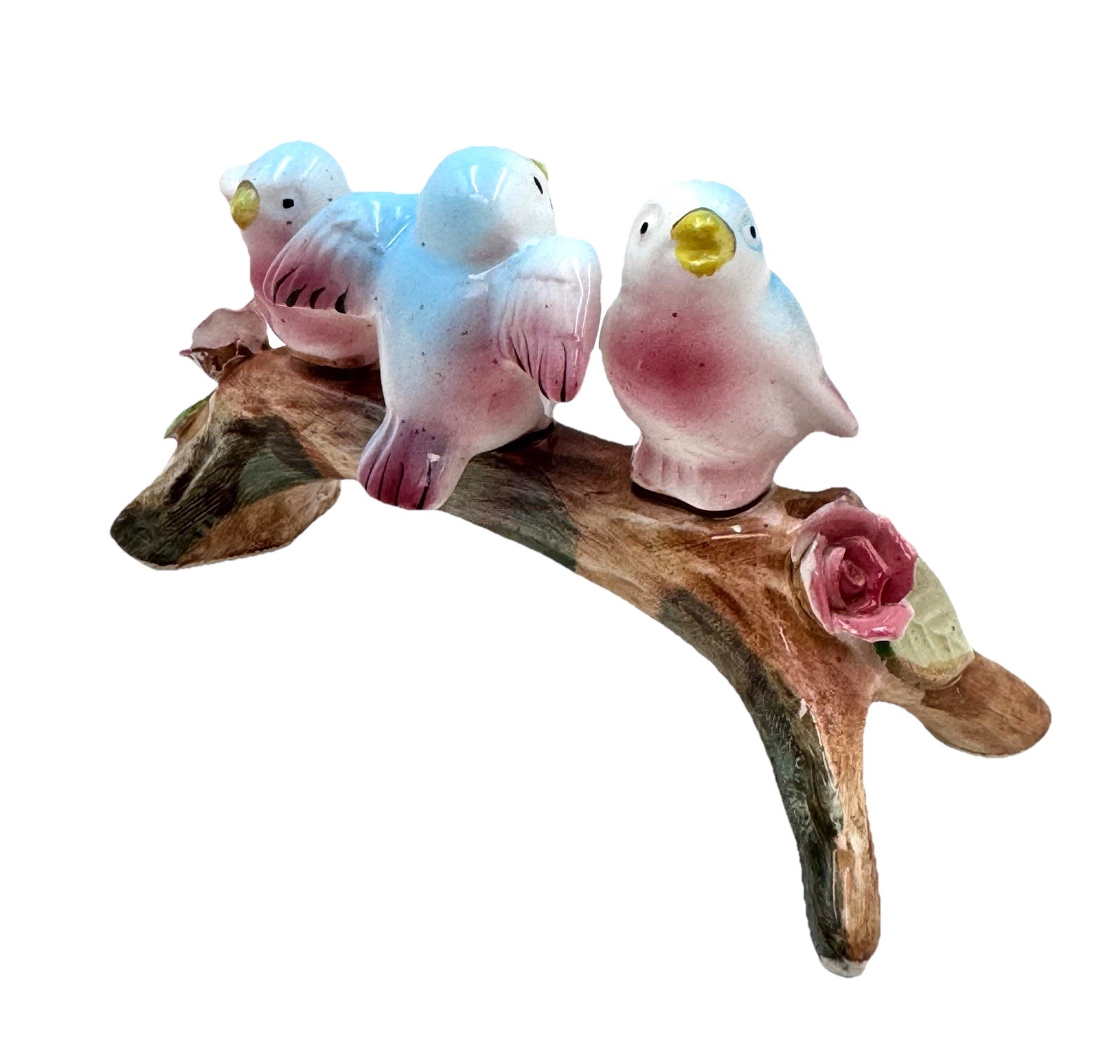 Blue Bird Figurine Three Birds Sitting on a Branch – Made in England c.1950.