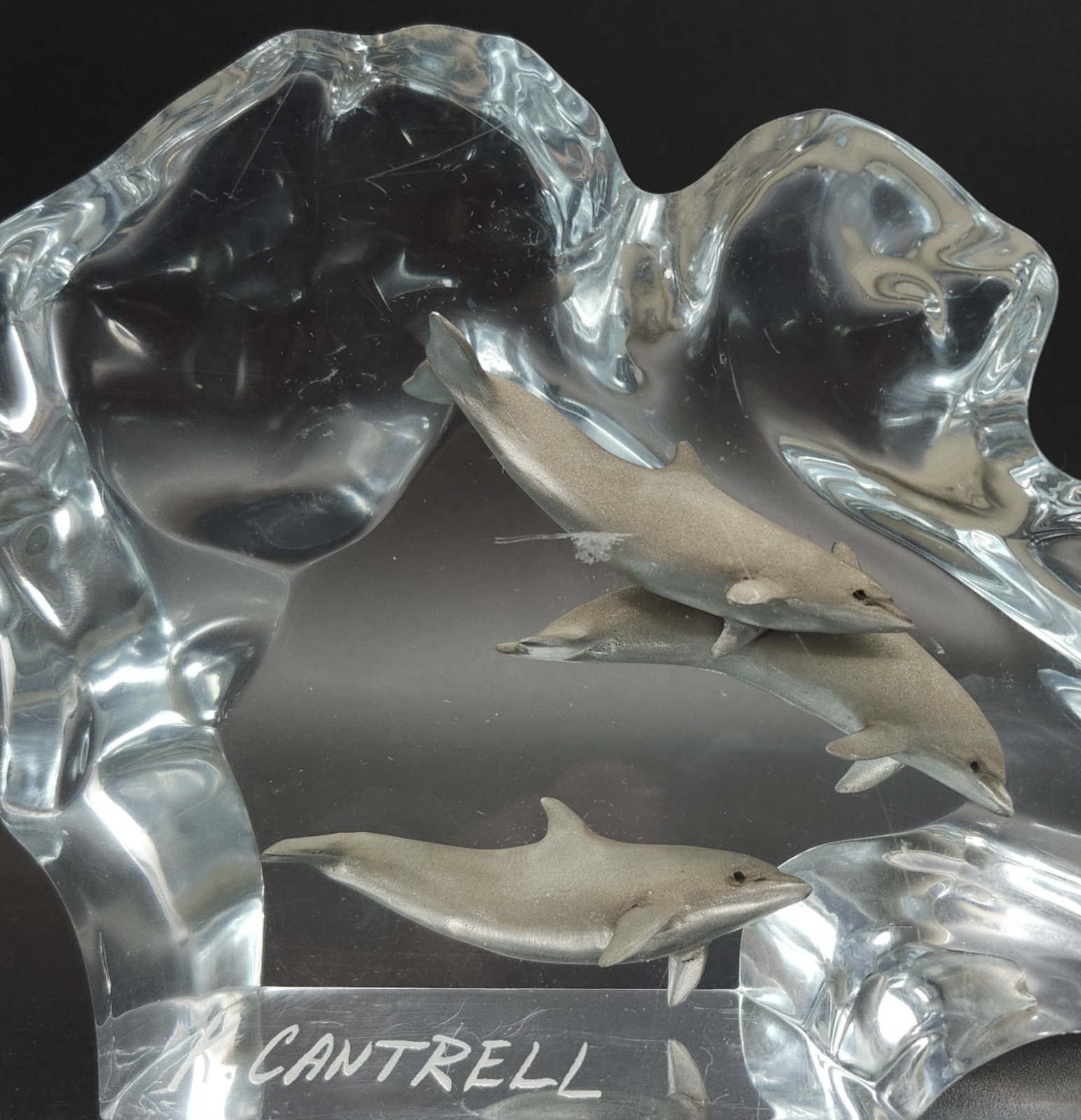 Vintage “Dolphin Wave” Lucite Limited Edition Sculpture Signed Kittie Cantrell