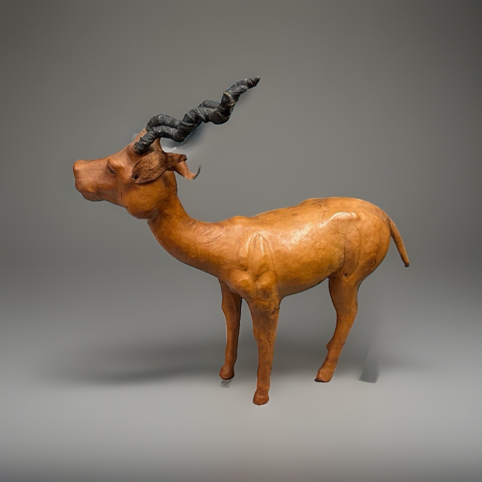 Antelope Leather Wrapped Figurine Statue Glass Eyes Large Vtg Gazelle Impala