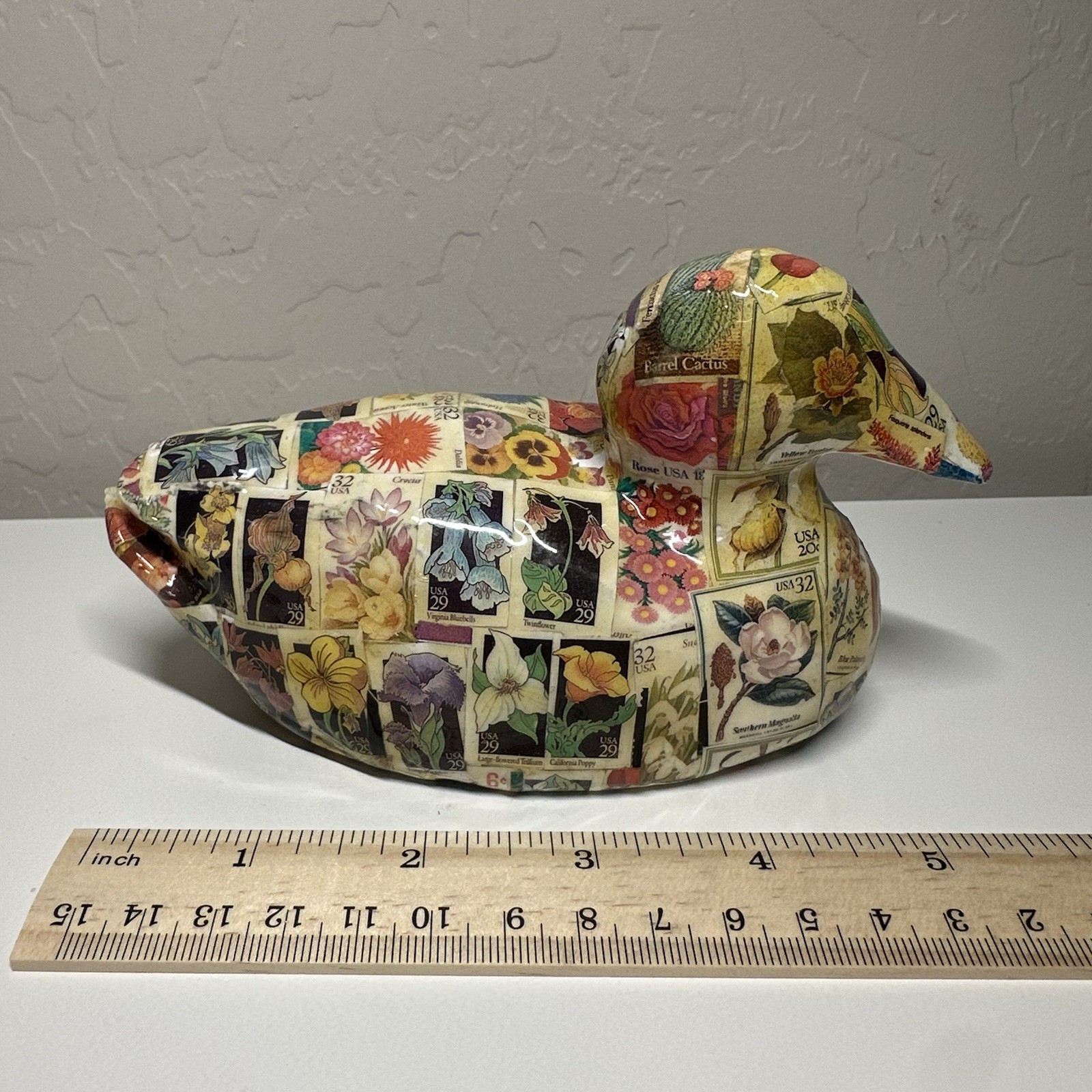 Vintage Duck Floral Stamp Decoupage Figurine Statue Cottagecore Granny Kitschy